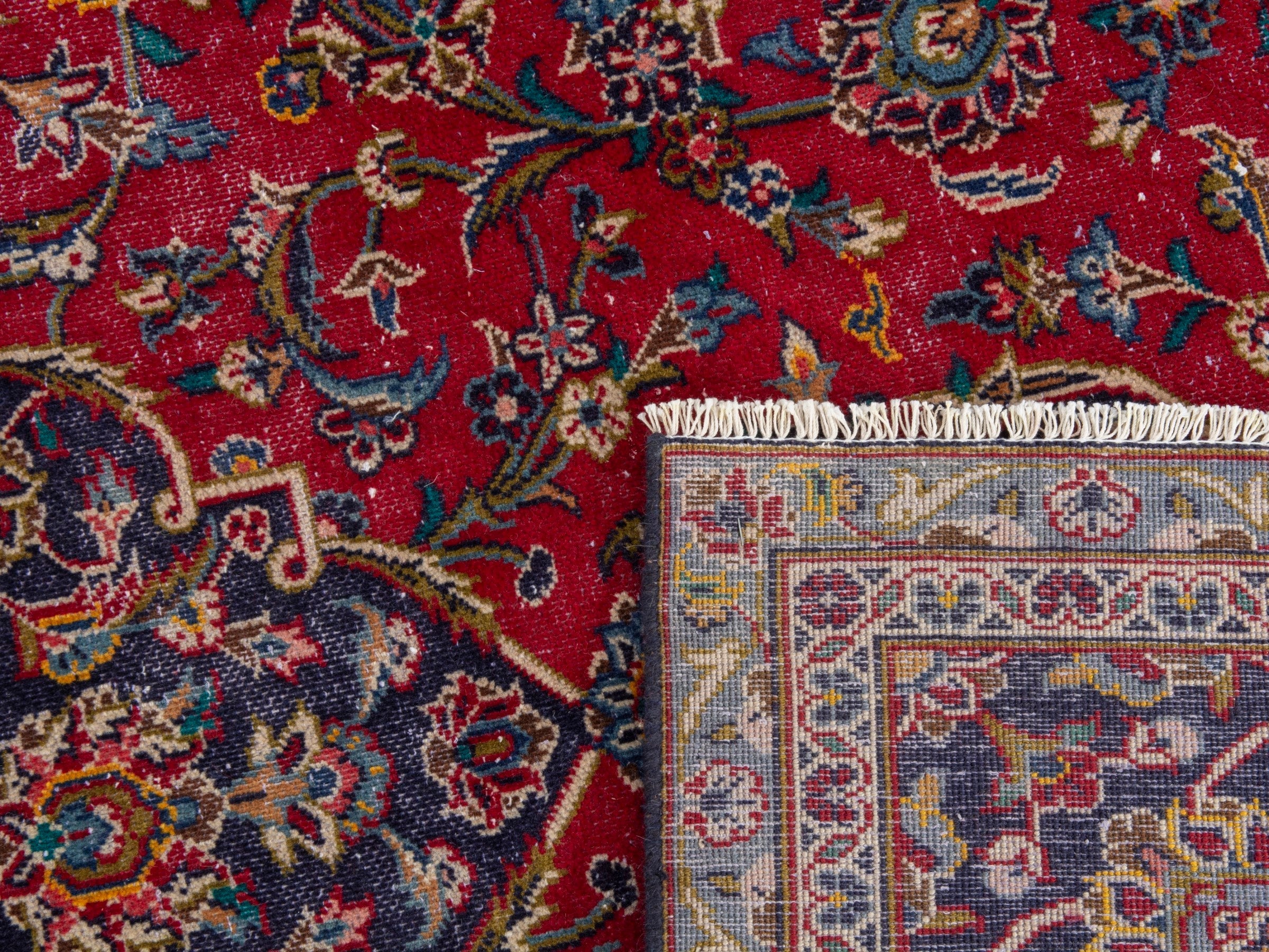 Persian Kashan oversized rug in deep red and aubergine, view 21 of 21