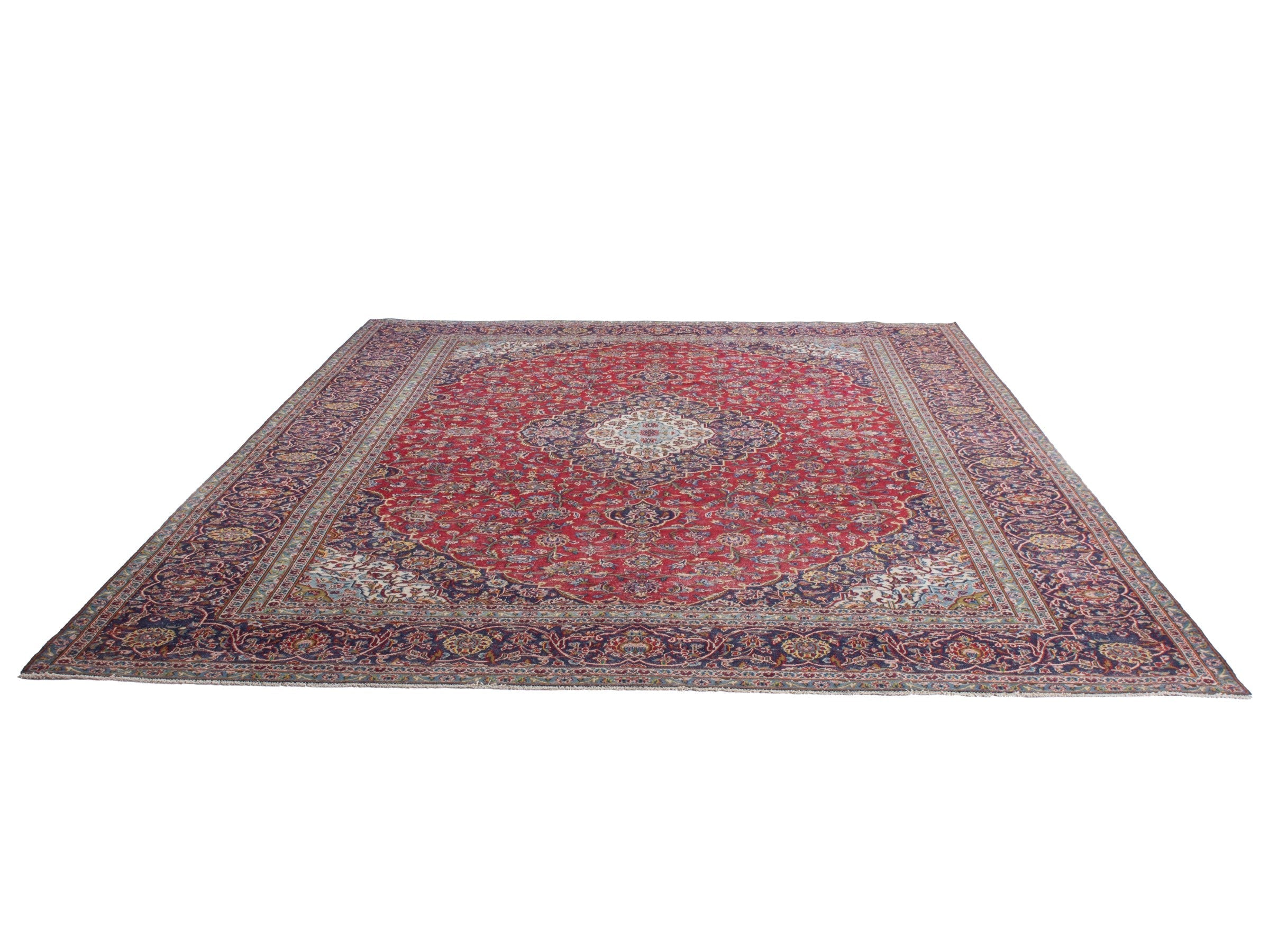Persian Kashan oversized rug in deep red and aubergine, view 3 of 21