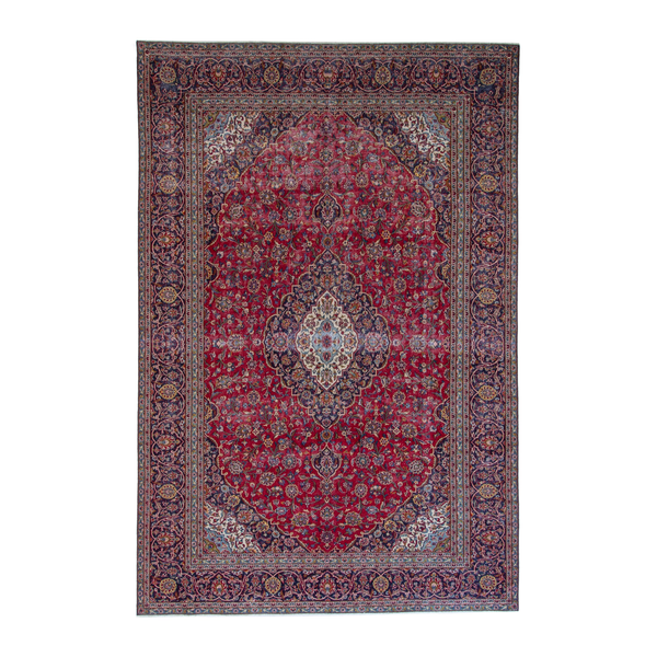 Persian Kashan oversized rug in deep red and aubergine, 9'10" x 13'3"