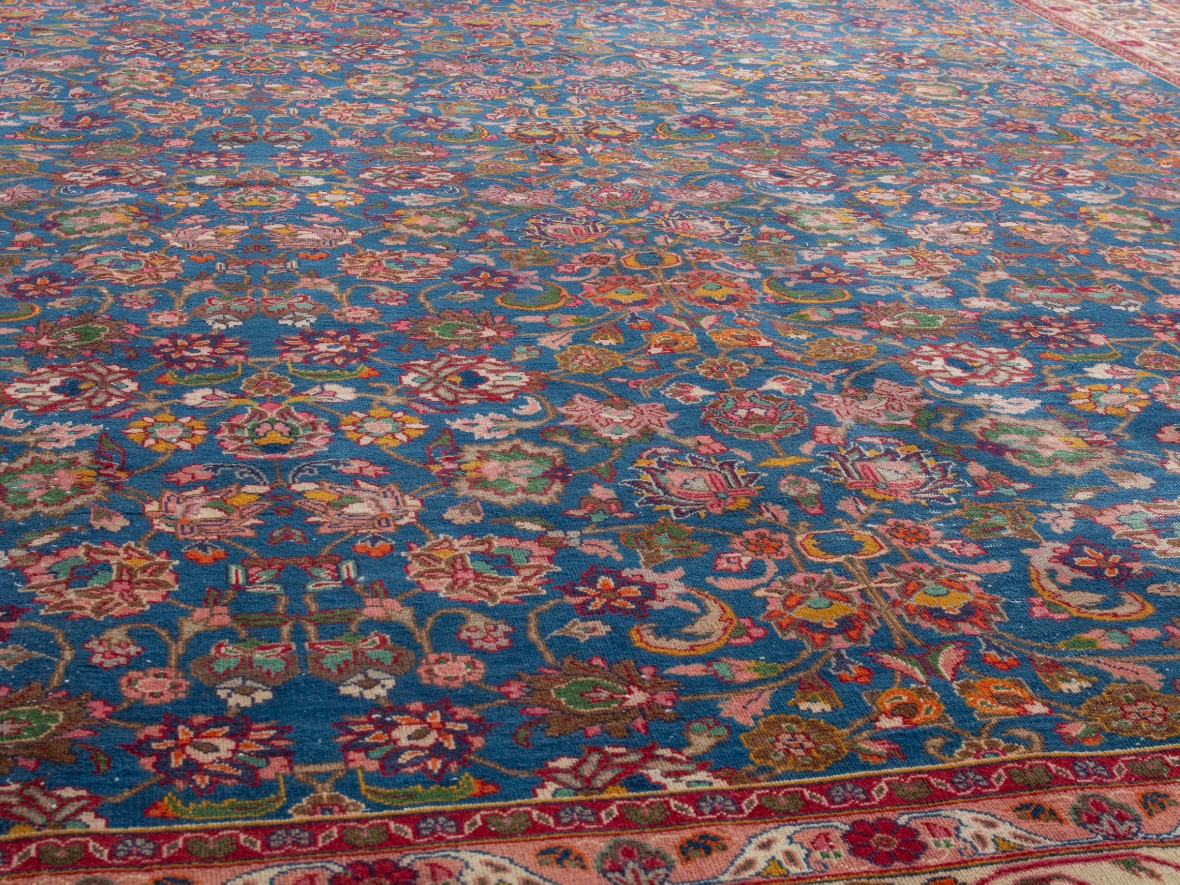 Persian Kashmar oversized rug in navy and rust, view 8 of 22