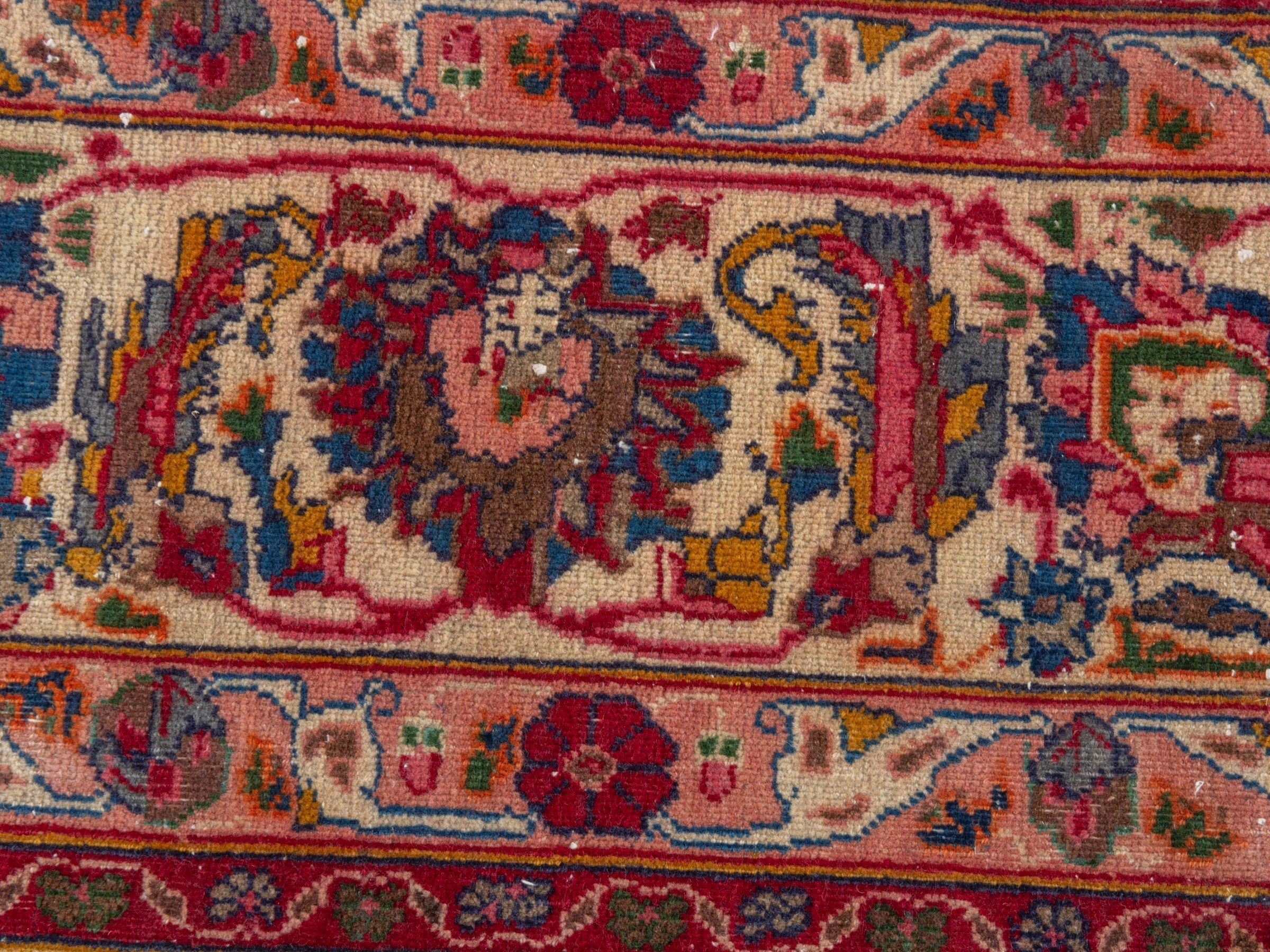 Persian Kashmar oversized rug in navy and rust, view 14 of 22