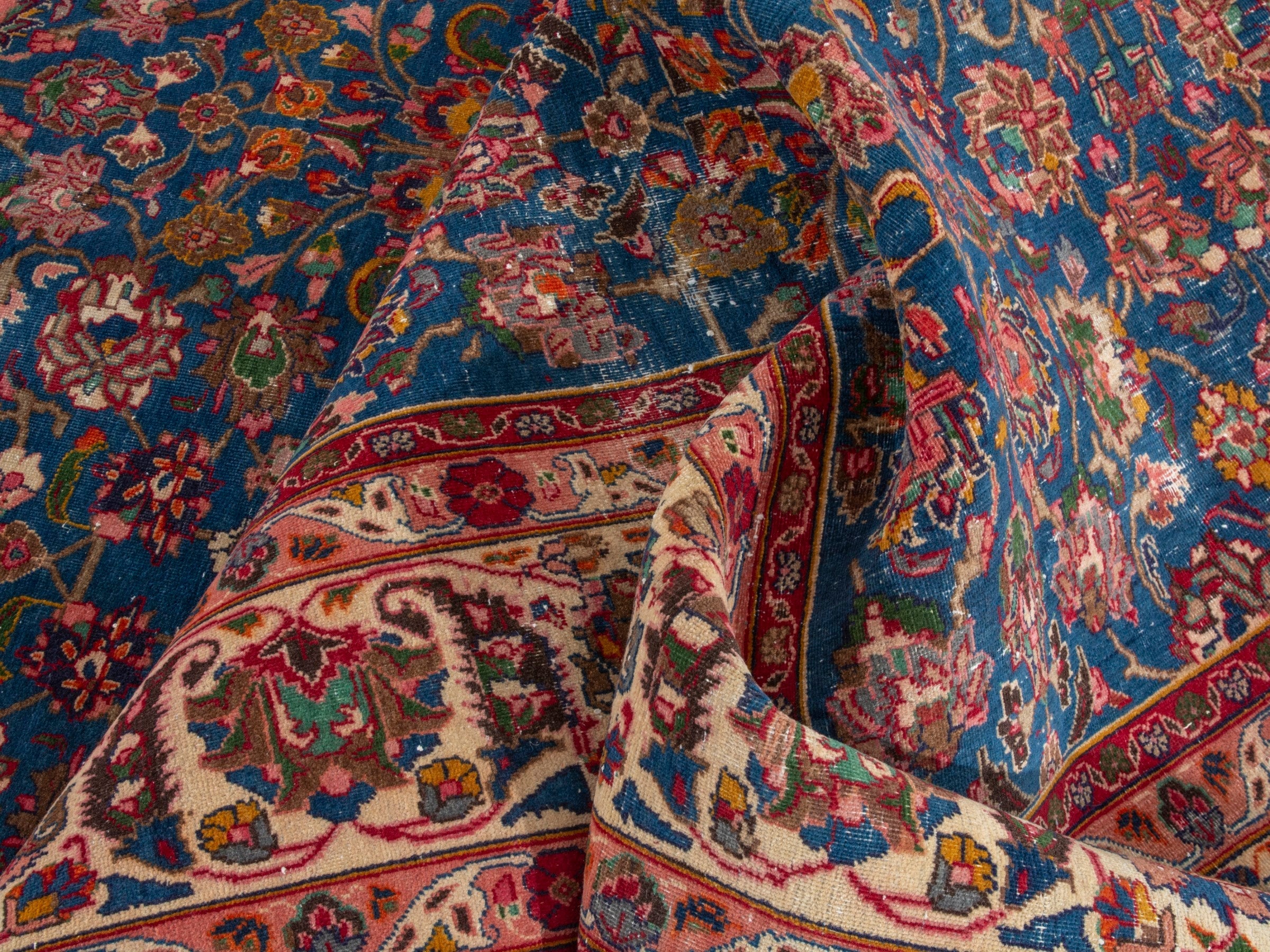Persian Kashmar oversized rug in navy and rust, view 18 of 22