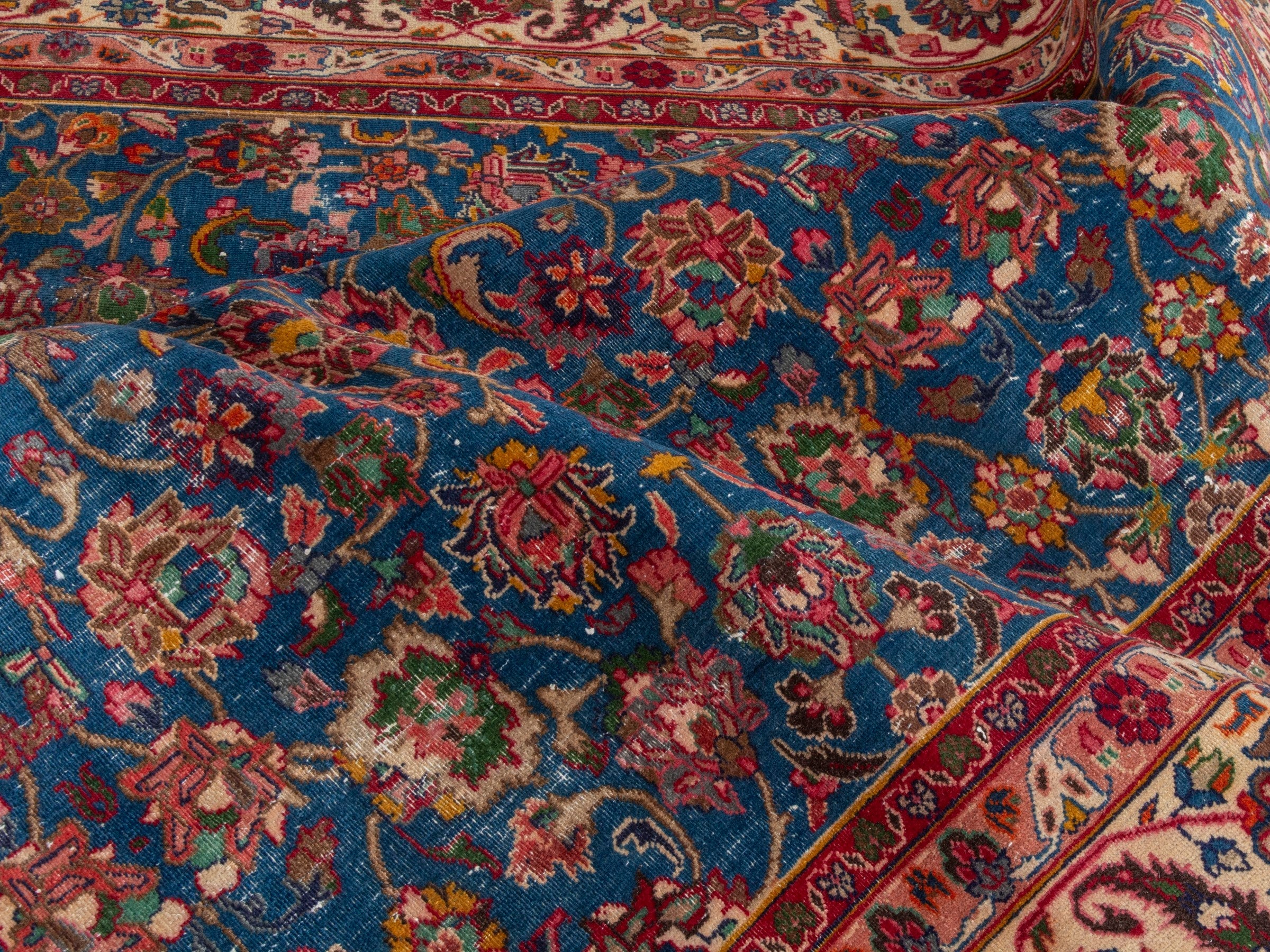 Persian Kashmar oversized rug in navy and rust, view 19 of 22
