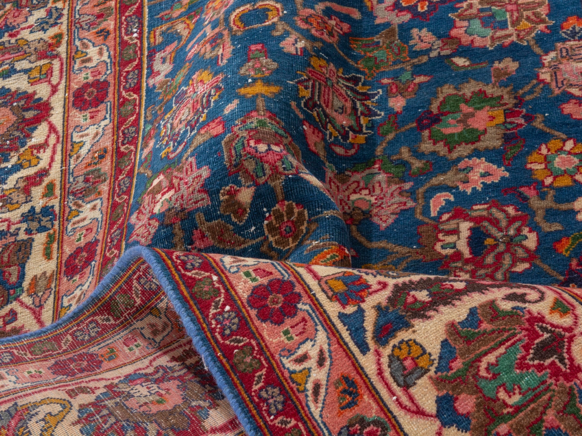 Persian Kashmar oversized rug in navy and rust, view 20 of 22