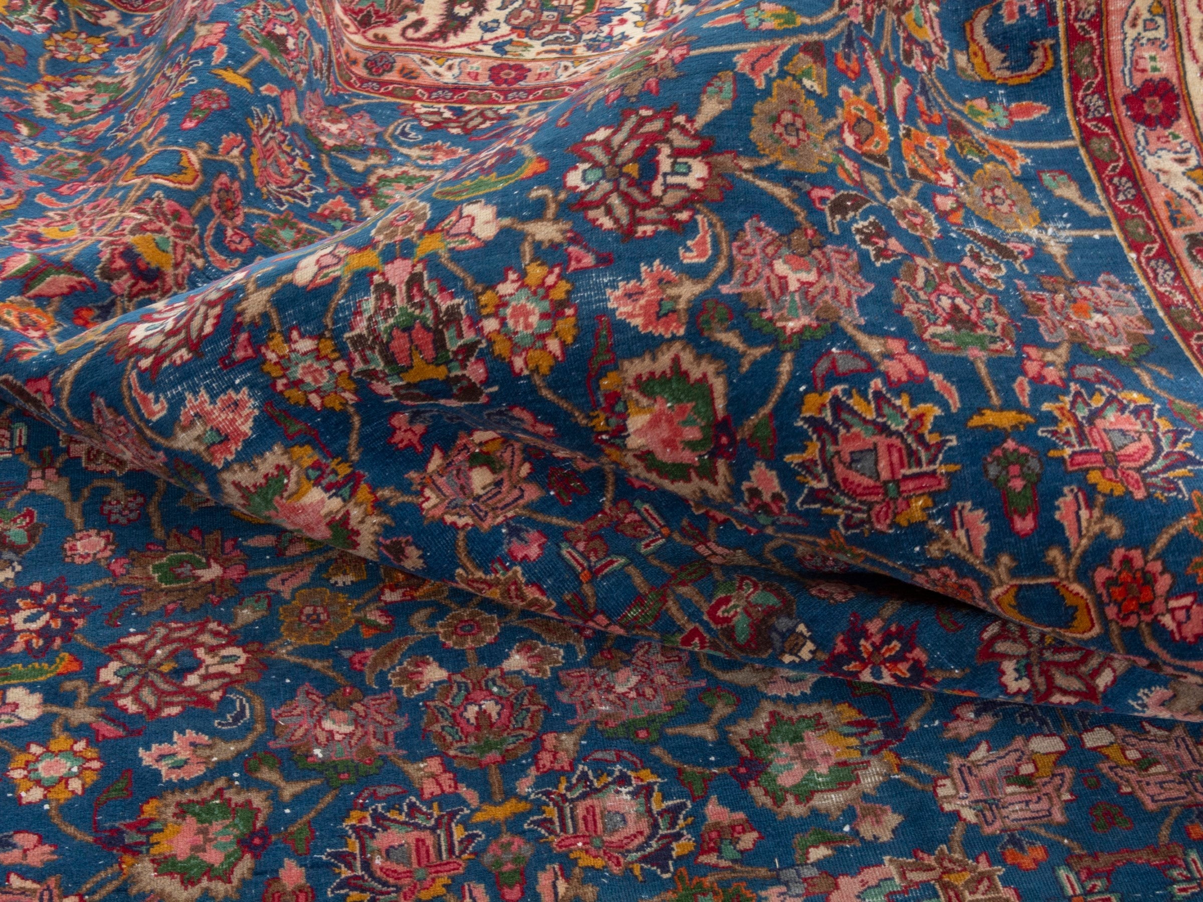 Persian Kashmar oversized rug in navy and rust, view 21 of 22