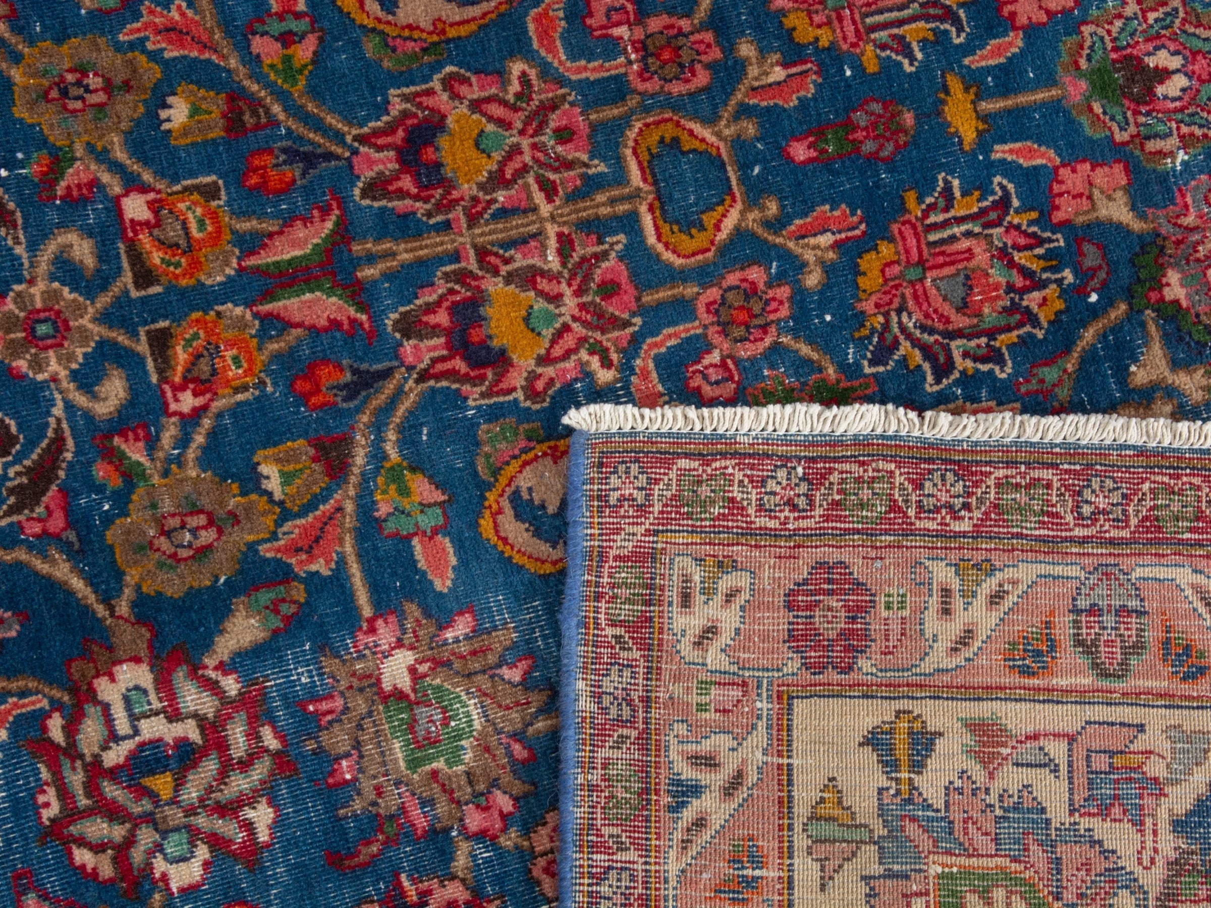 Persian Kashmar oversized rug in navy and rust, view 22 of 22
