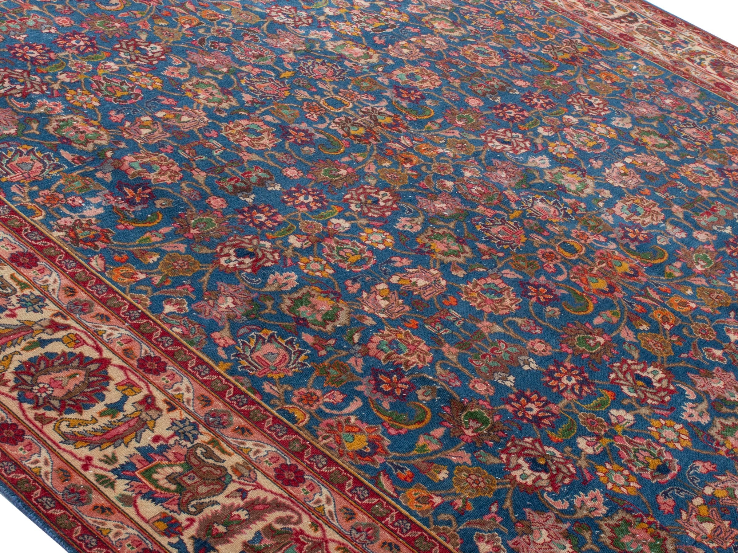Persian Kashmar oversized rug in navy and rust, view 4 of 22