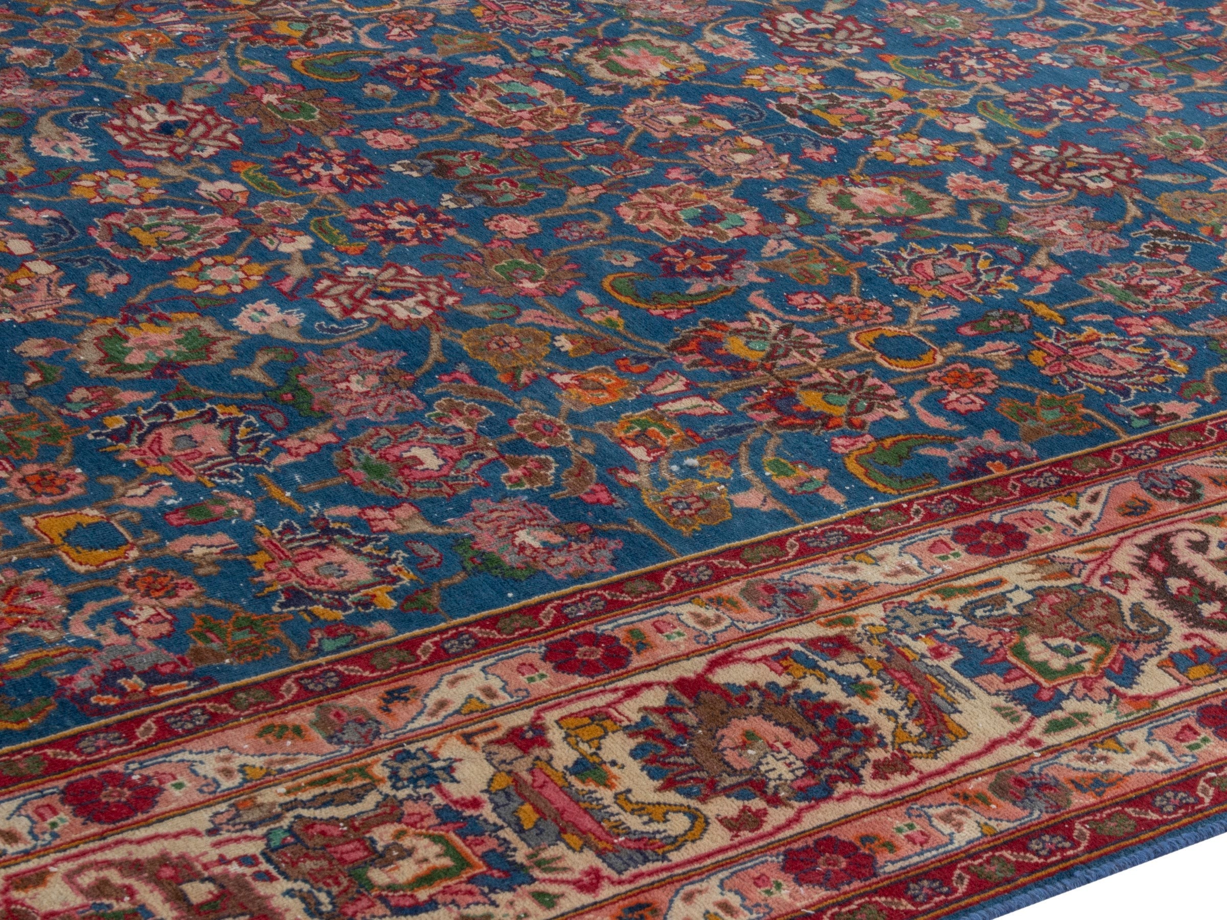 Persian Kashmar oversized rug in navy and rust, view 6 of 22