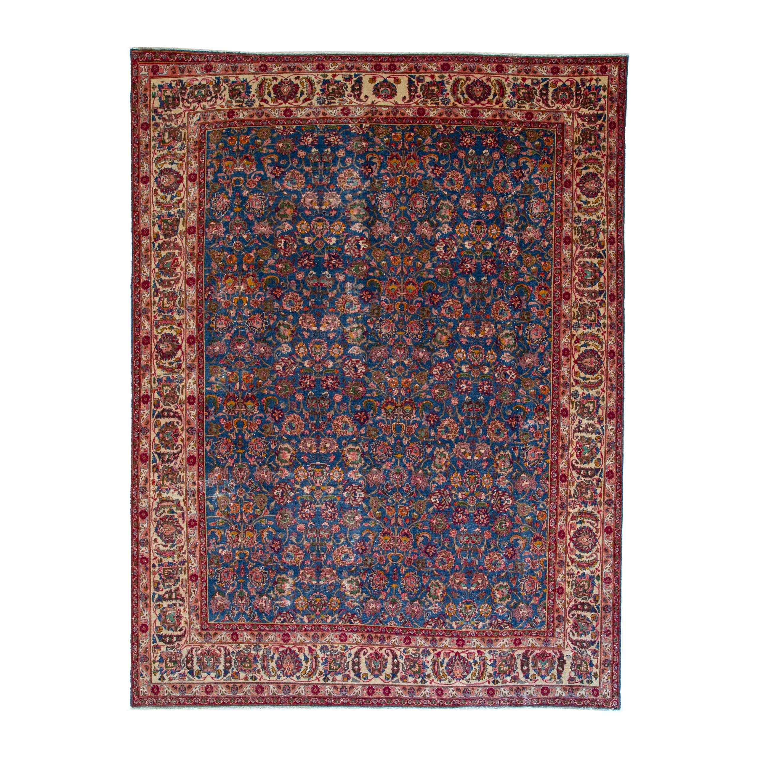 Persian Kashmar oversized rug in navy and rust, 9'6" x 12'10"