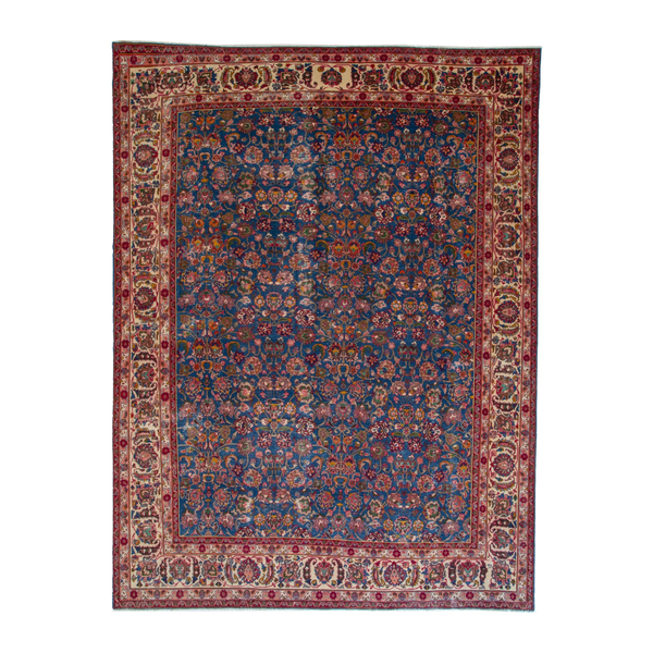 Persian Kashmar oversized rug in navy and rust, 9'6" x 12'10"