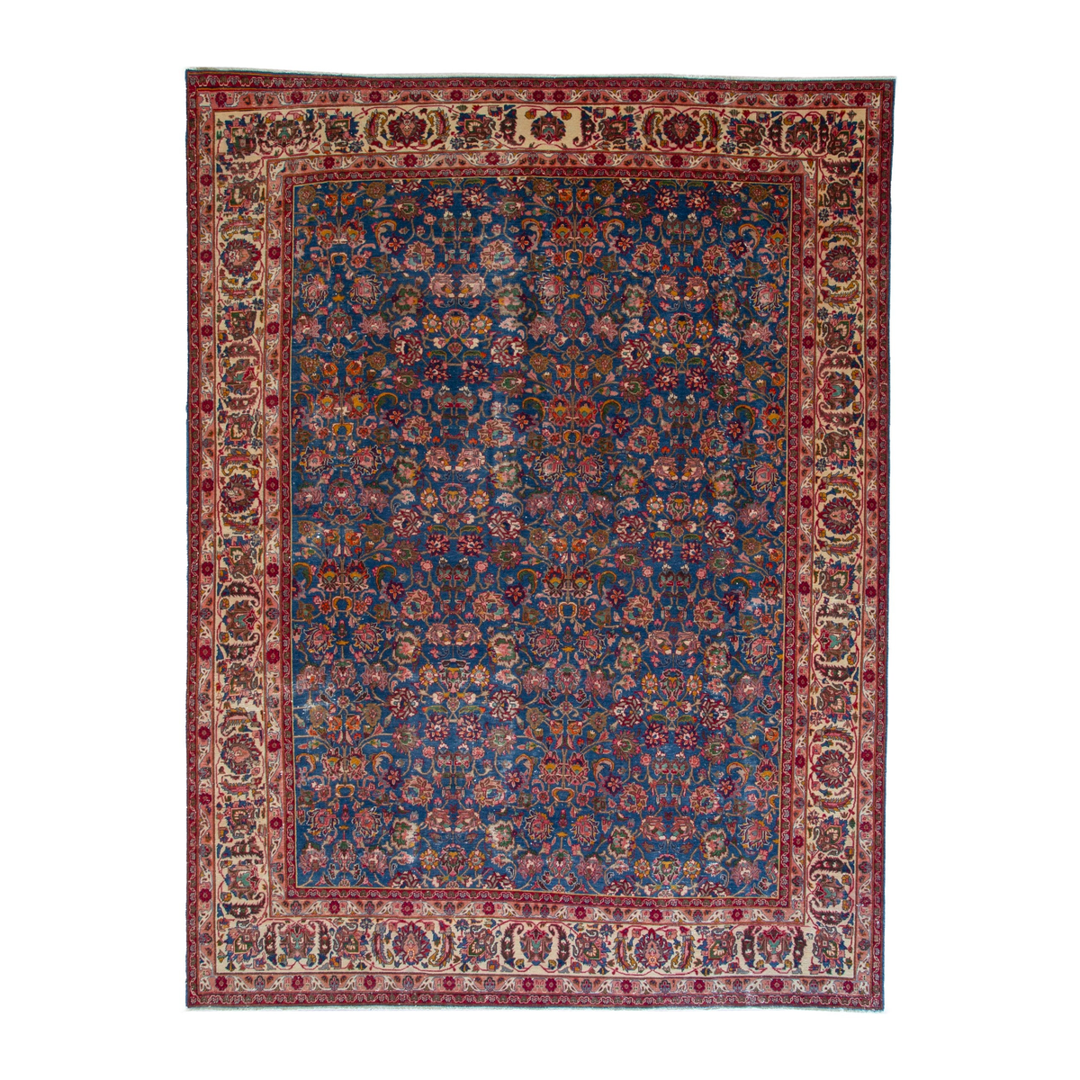 Persian Kashmar oversized rug in navy and rust, 9'6" x 12'10"