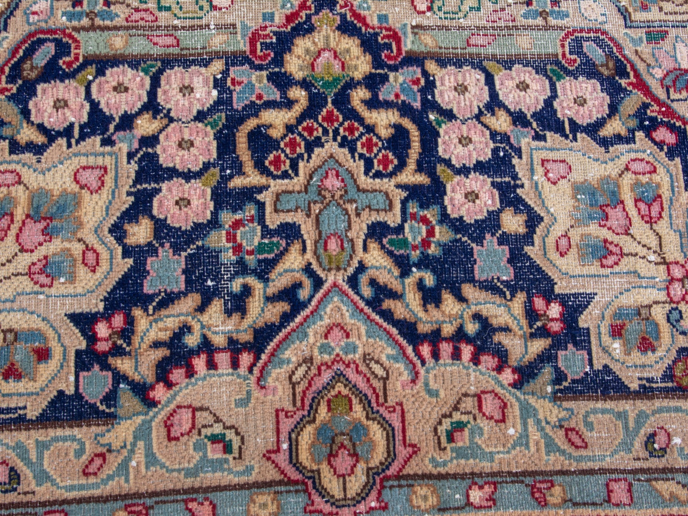 Persian Kerman oversized rug in rose and navy, view 11 of 19