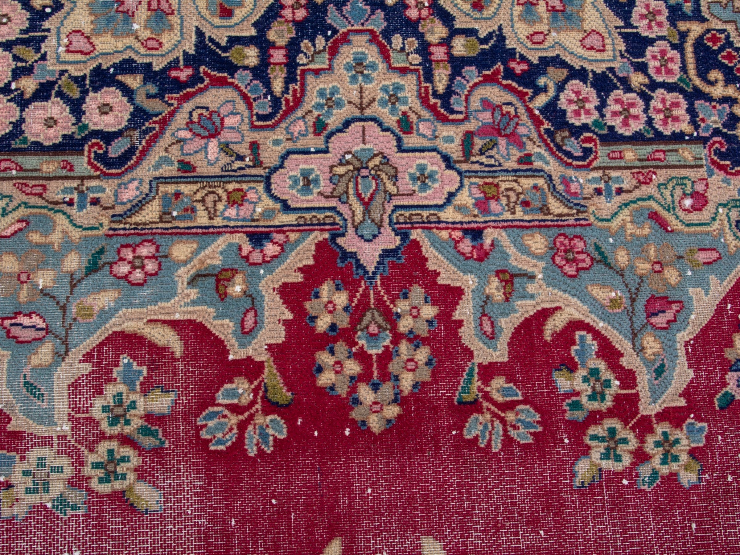 Persian Kerman oversized rug in rose and navy, view 14 of 19