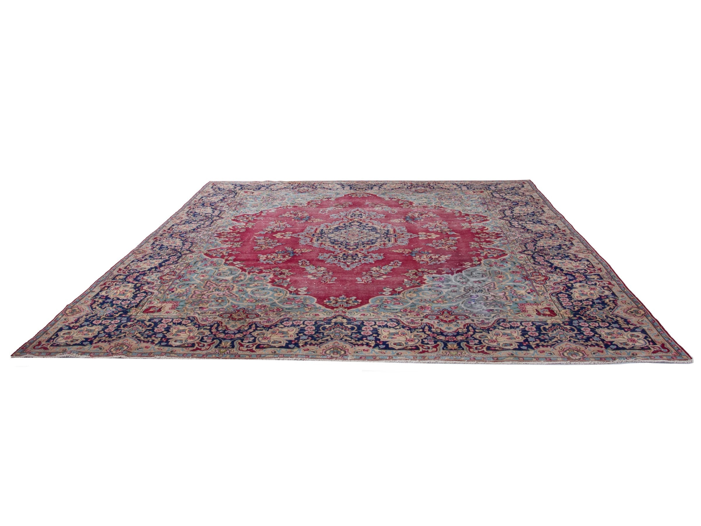 Persian Kerman oversized rug in rose and navy, view 2 of 19