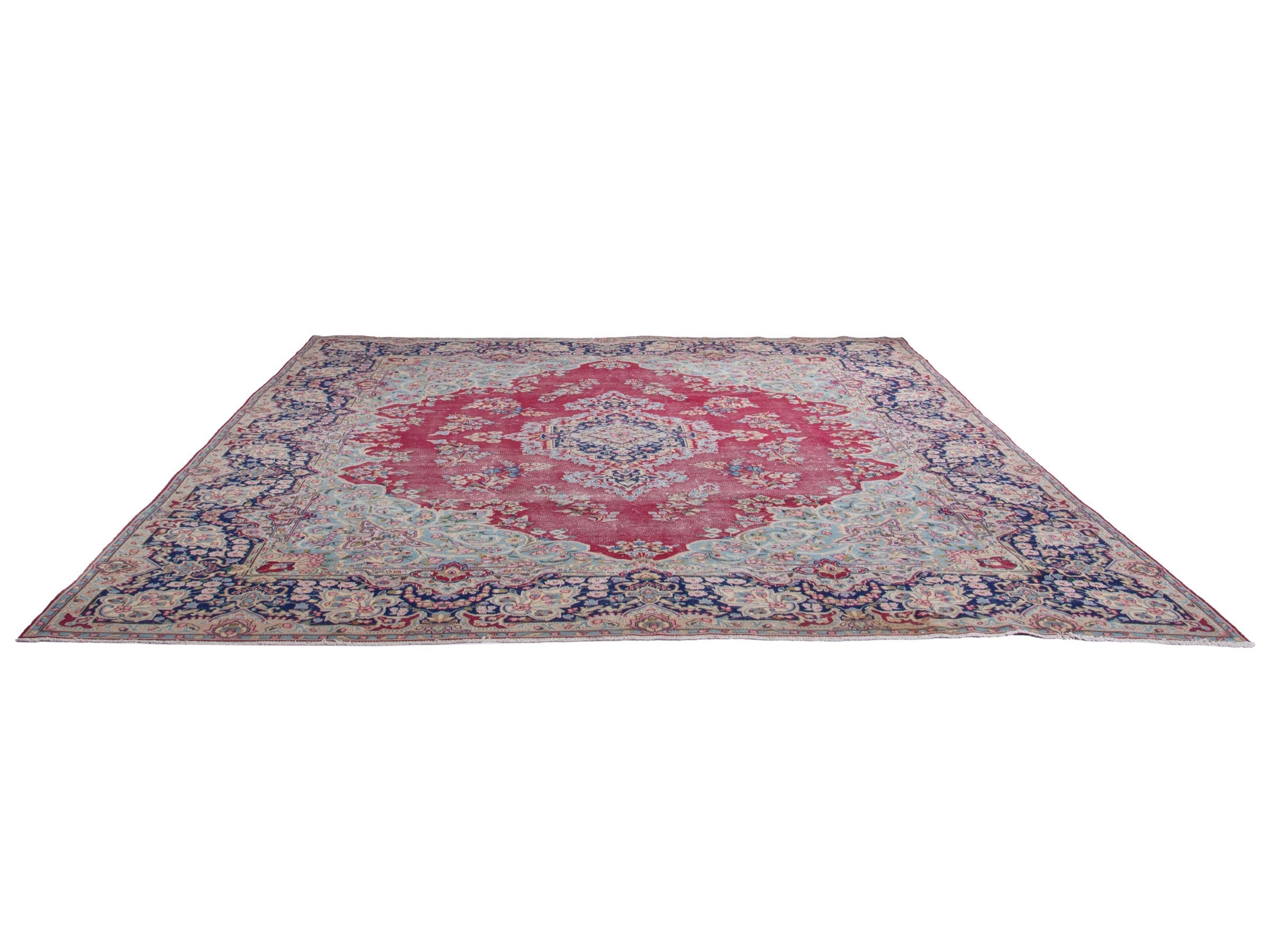 Persian Kerman oversized rug in rose and navy, view 3 of 19