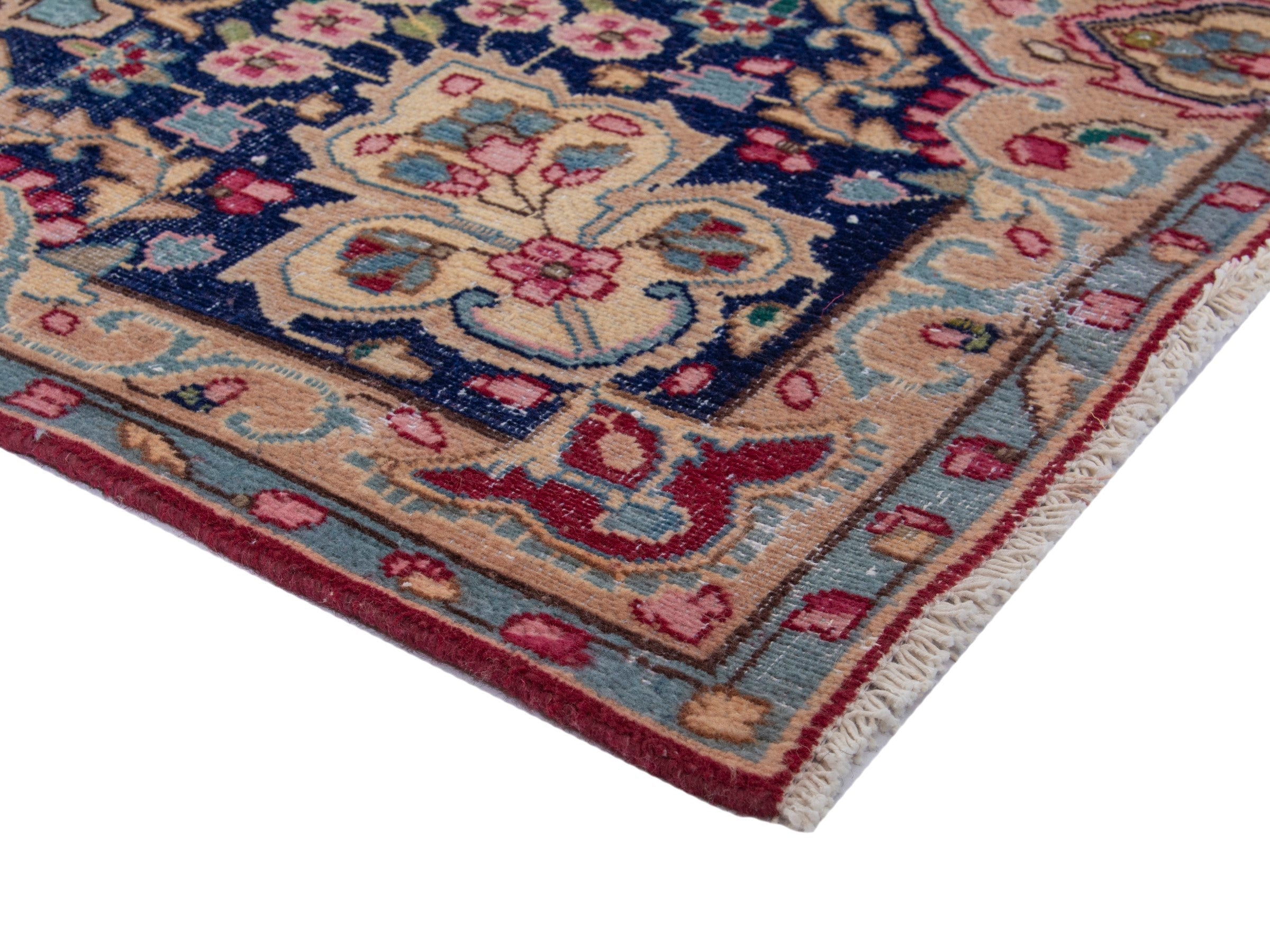 Persian Kerman oversized rug in rose and navy, view 5 of 19