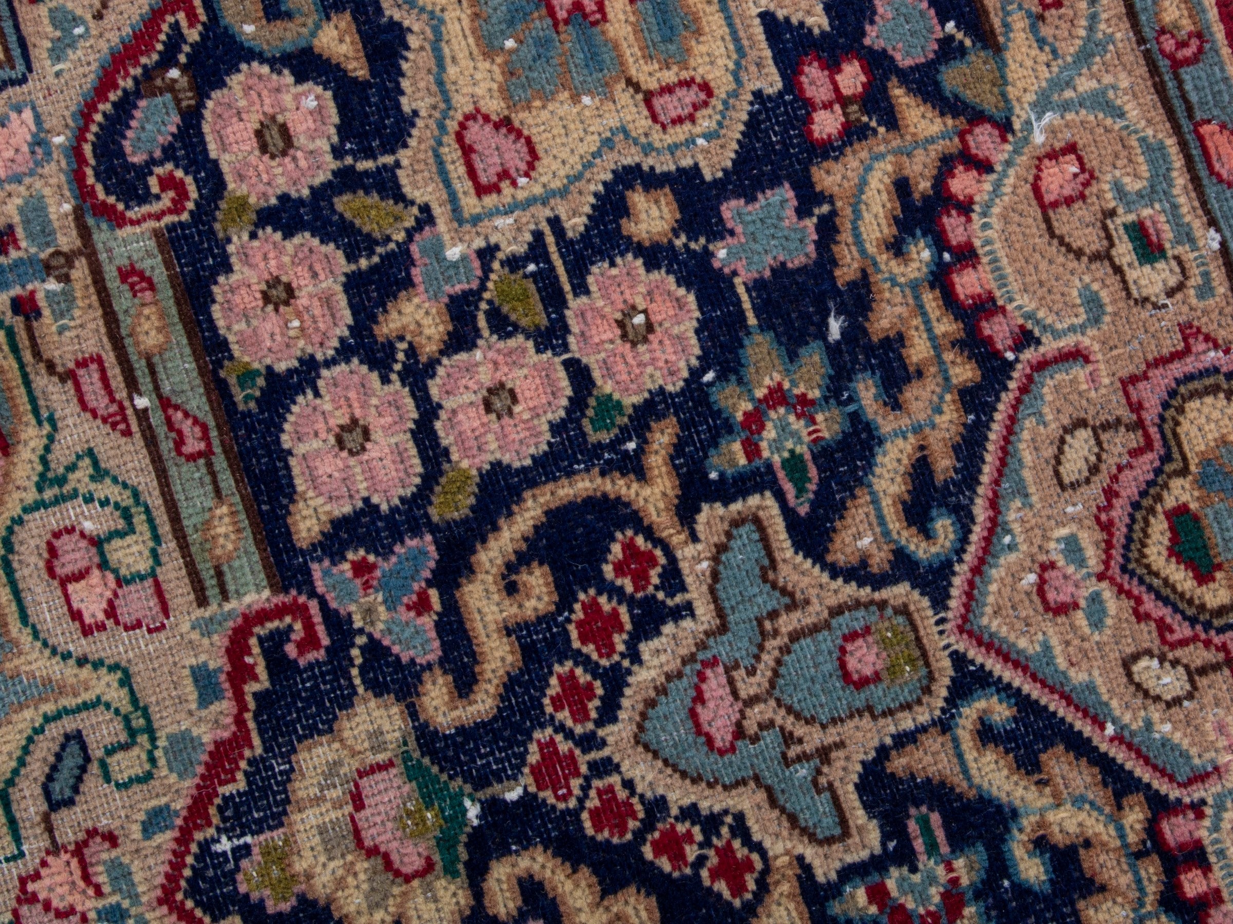 Persian Kerman oversized rug in rose and navy, view 9 of 19