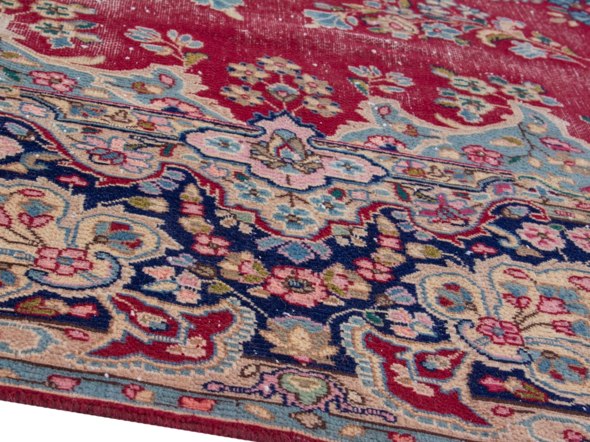 Persian Kerman oversized rug in rose and navy, view 6 of 19