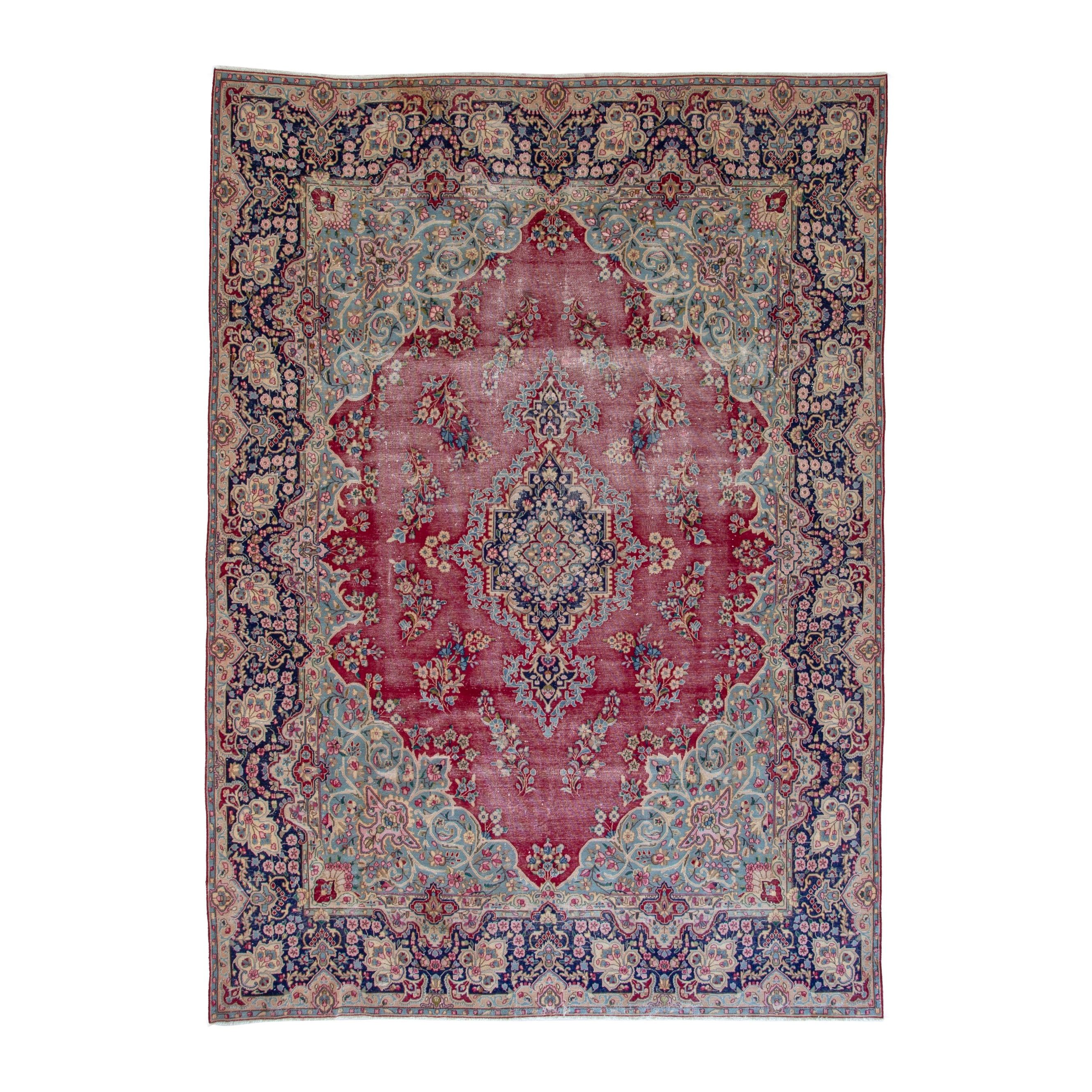 Persian Kerman oversized rug in rose and navy, 10'1" x 13'7"
