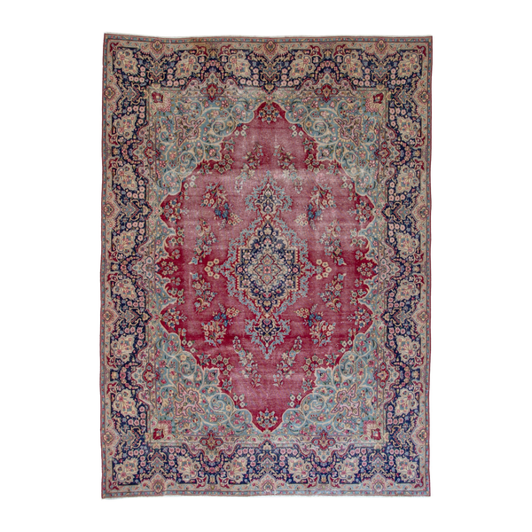 Persian Kerman oversized rug in rose and navy, 10'1" x 13'7"