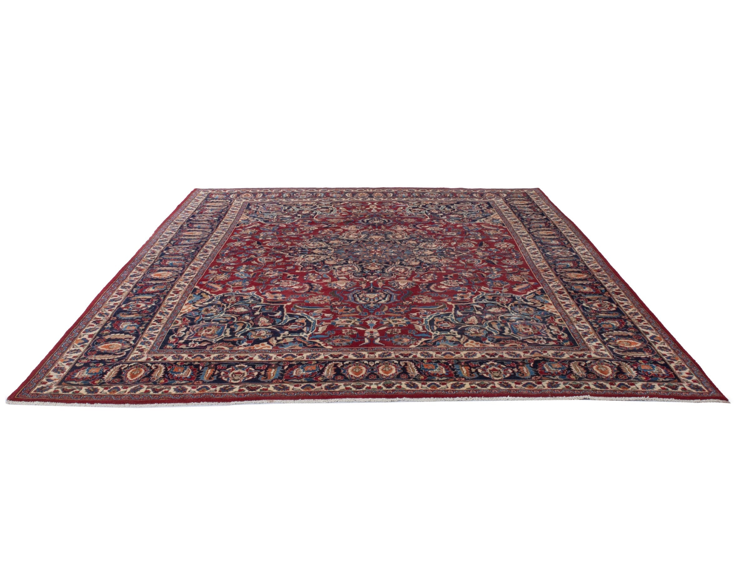 Persian Mashhad oversized rug in deep red and navy, view 2 of 22