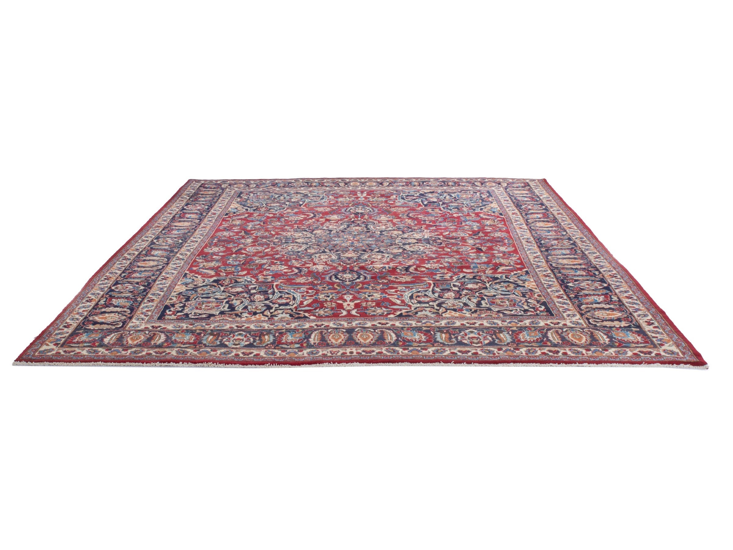 Persian Mashhad oversized rug in deep red and navy, view 3 of 22