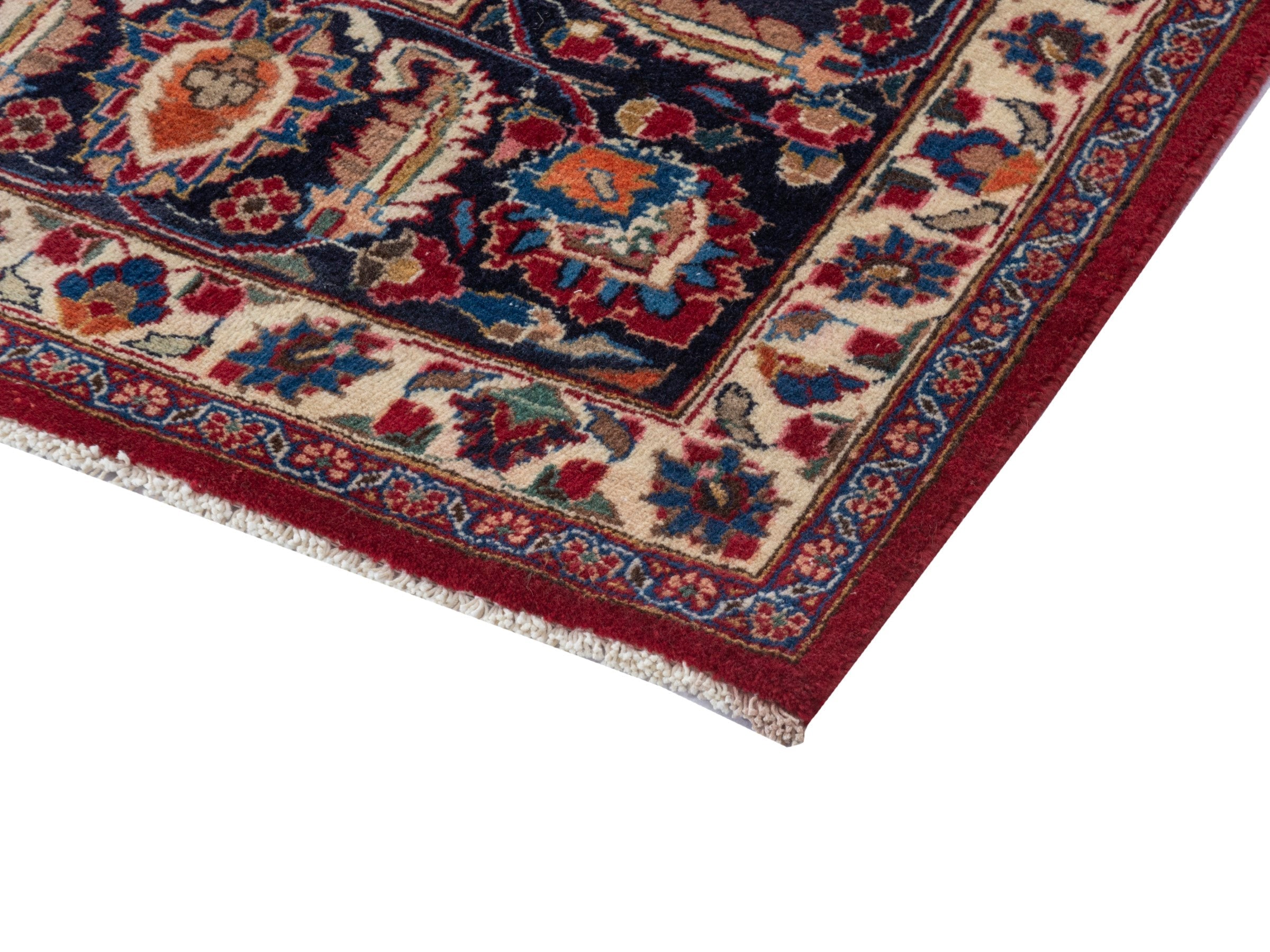Persian Mashhad oversized rug in deep red and navy, view 5 of 22