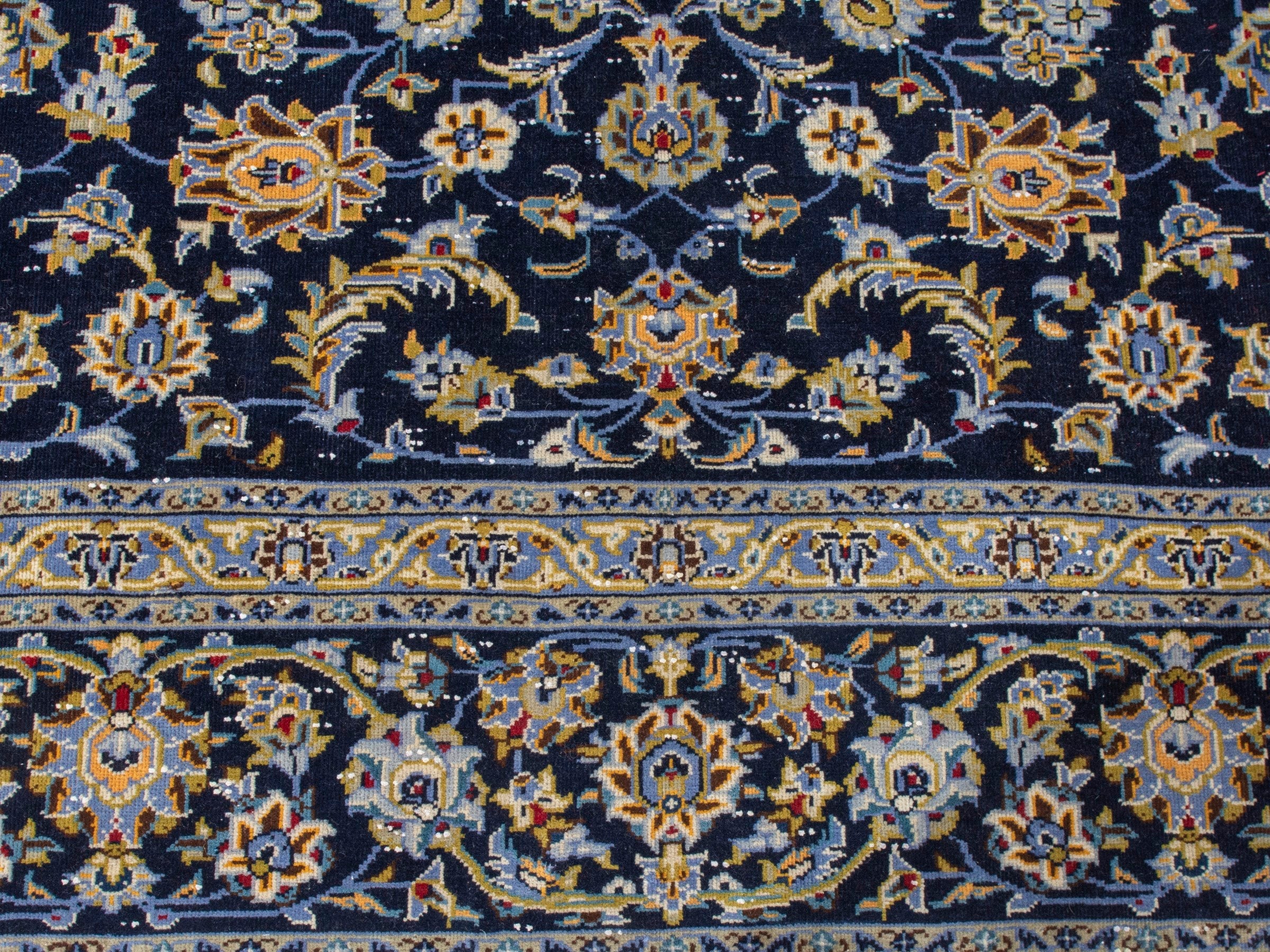 Persian Kashan oversized rug in navy and antique gold, view 11 of 20