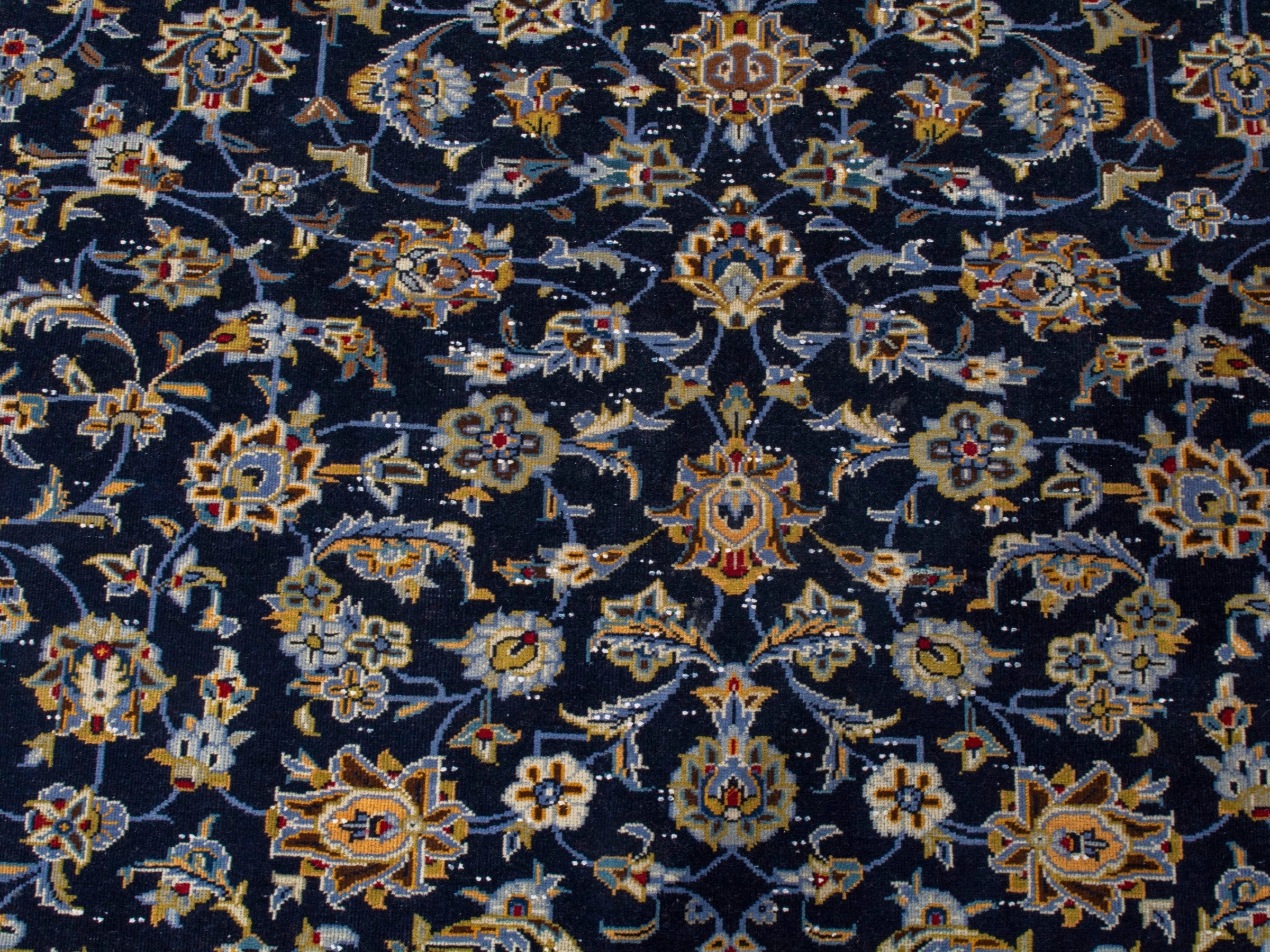 Persian Kashan oversized rug in navy and antique gold, view 12 of 20