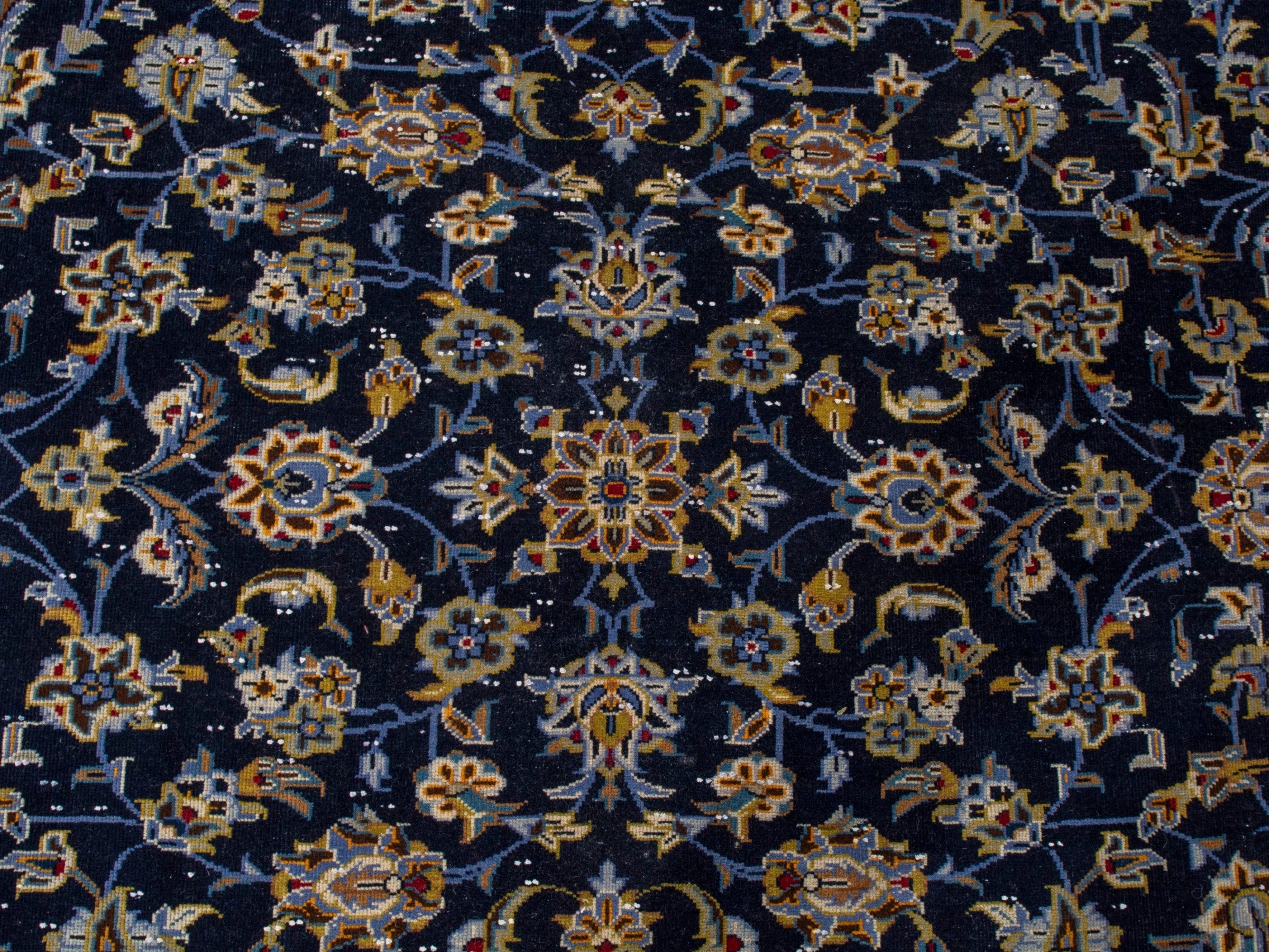 Persian Kashan oversized rug in navy and antique gold, view 13 of 20