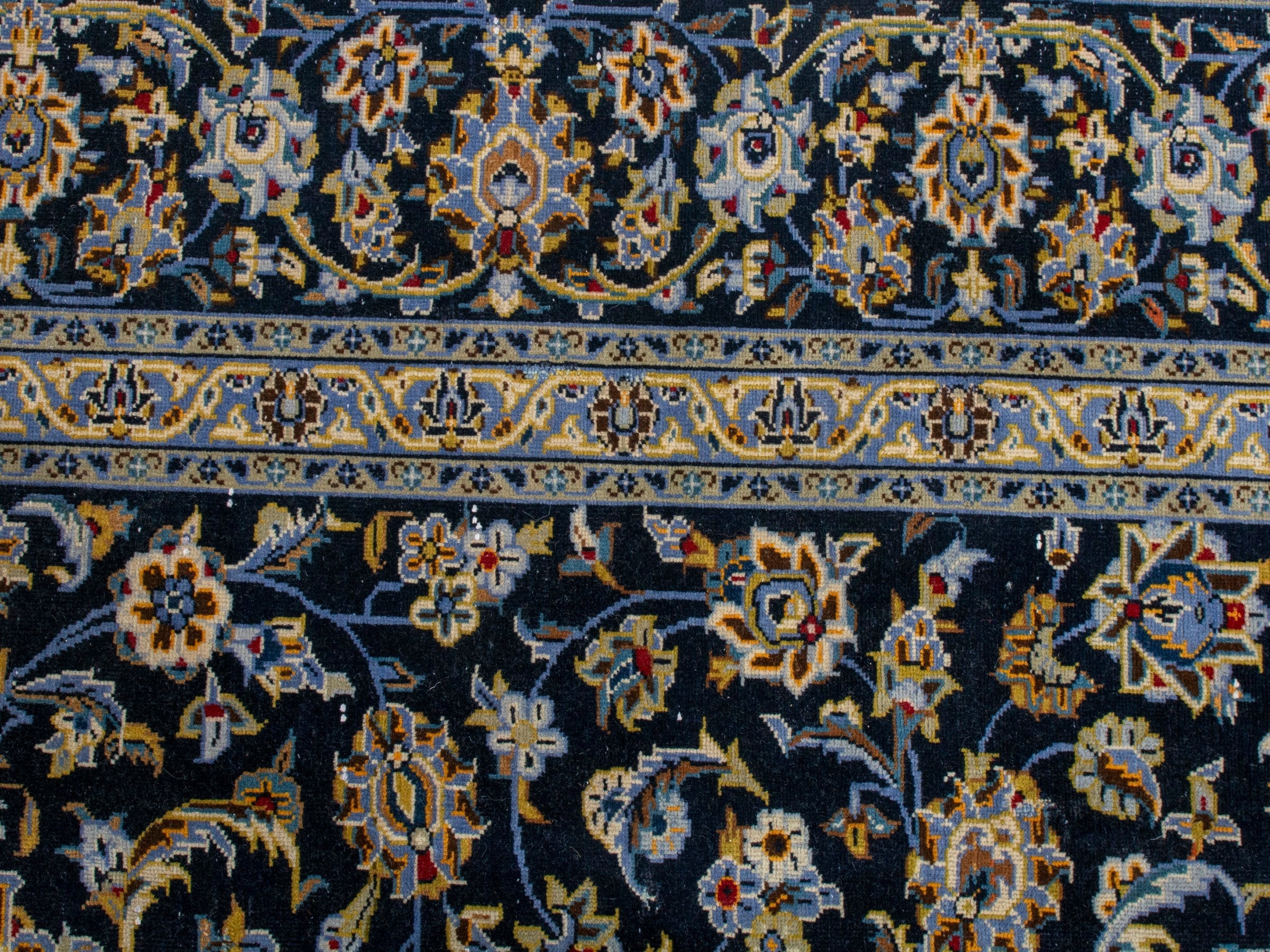 Persian Kashan oversized rug in navy and antique gold, view 14 of 20