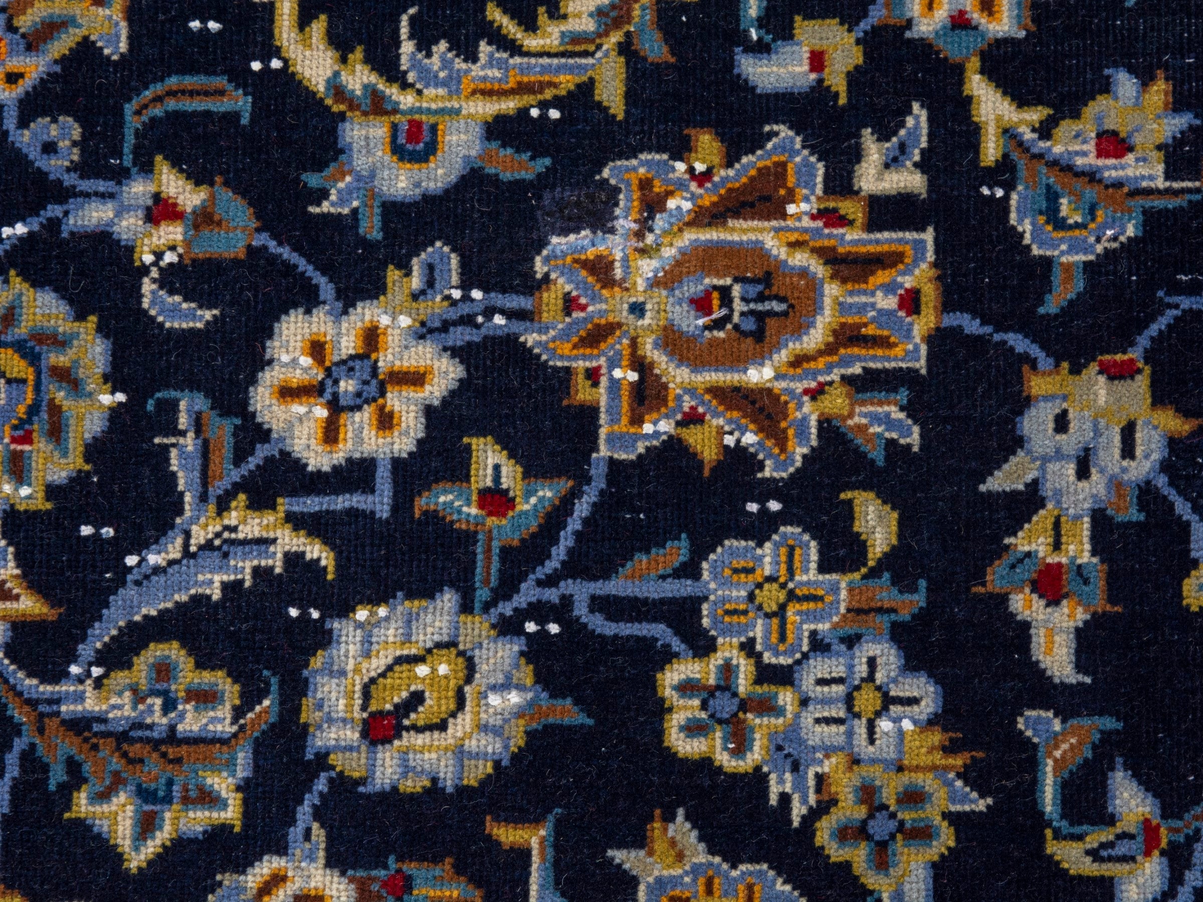 Persian Kashan oversized rug in navy and antique gold, view 15 of 20