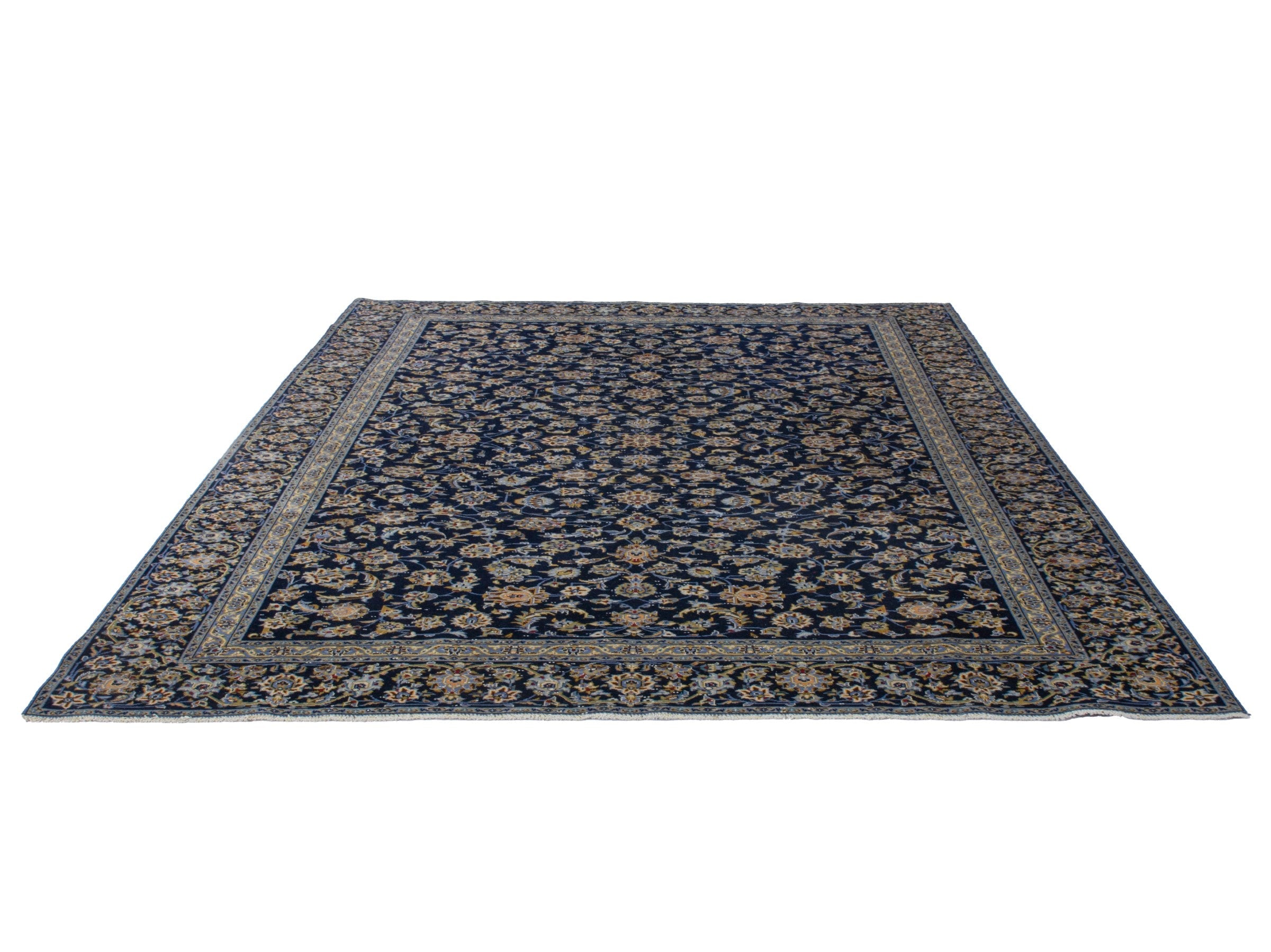 Persian Kashan oversized rug in navy and antique gold, view 2 of 20