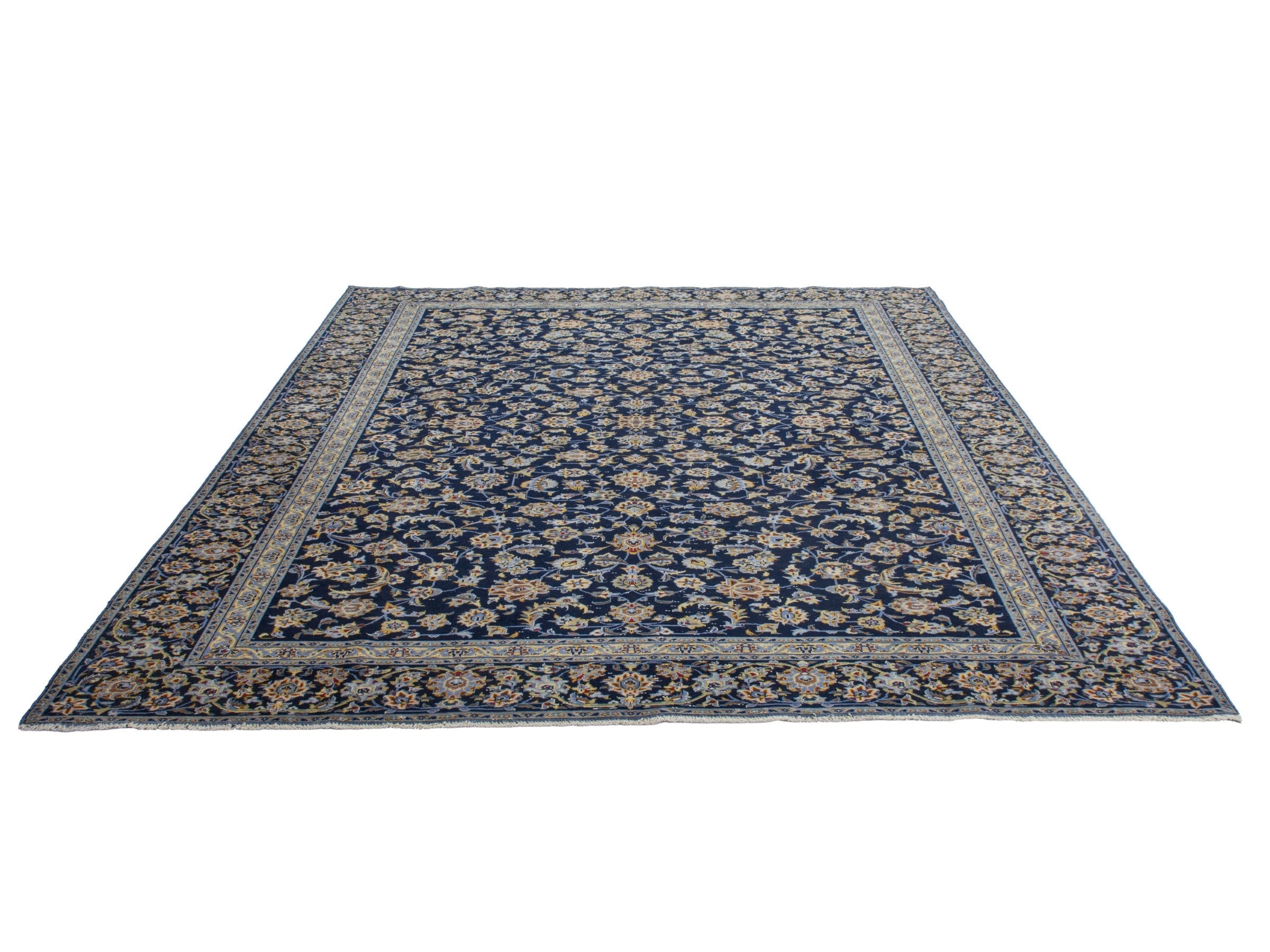 Persian Kashan oversized rug in navy and antique gold, view 3 of 20
