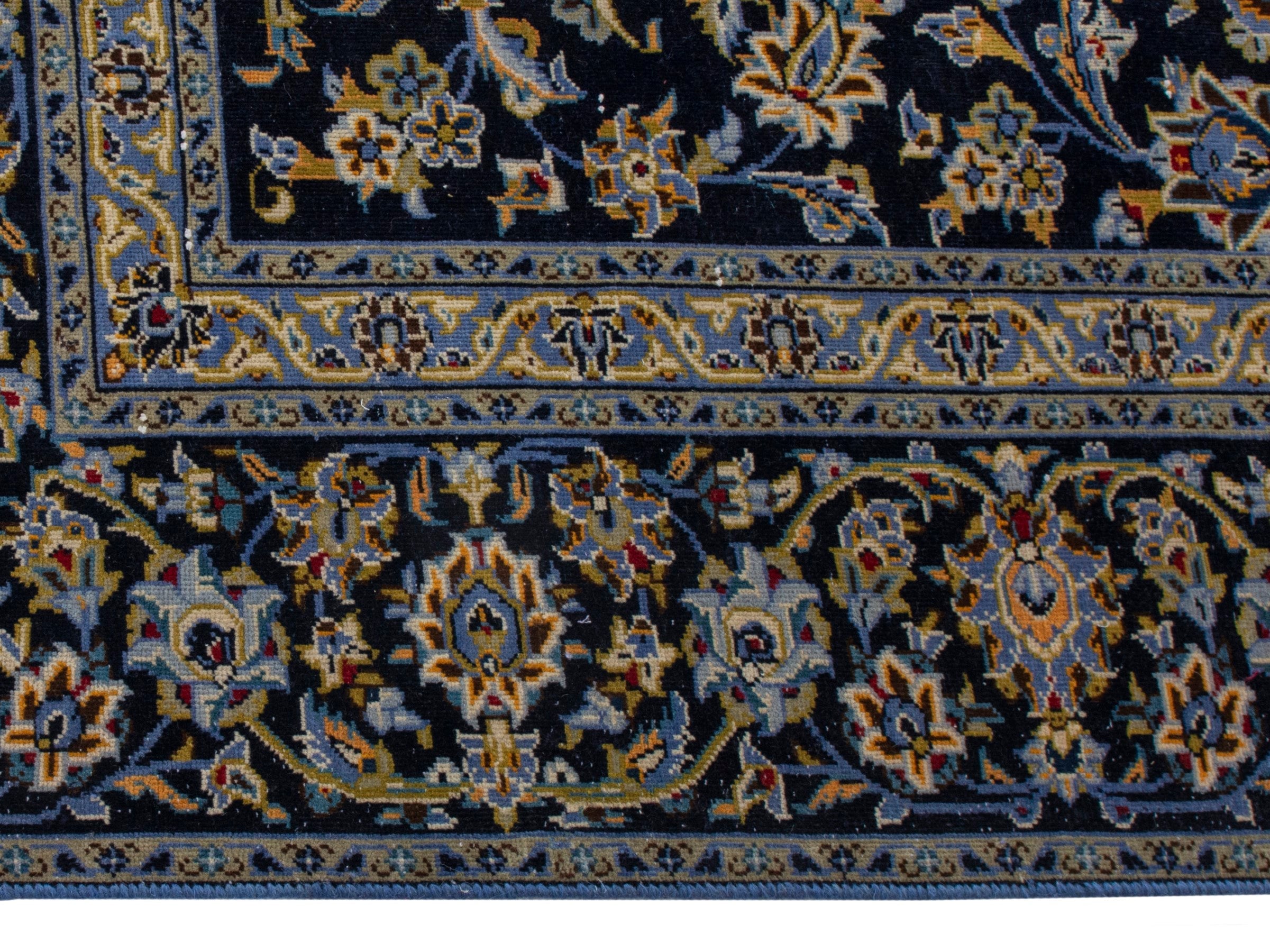 Persian Kashan oversized rug in navy and antique gold, view 10 of 20