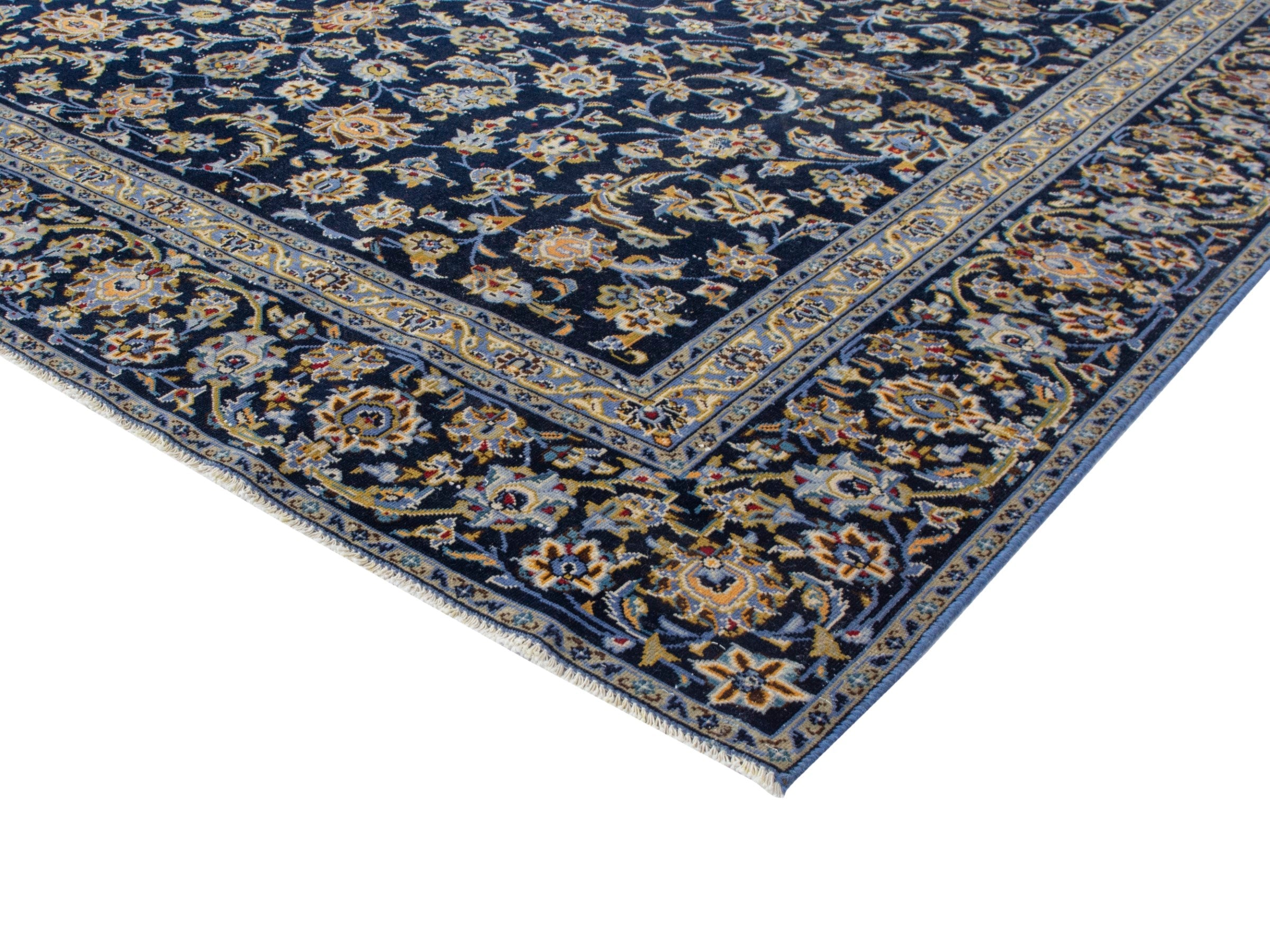 Persian Kashan oversized rug in navy and antique gold, view 5 of 20