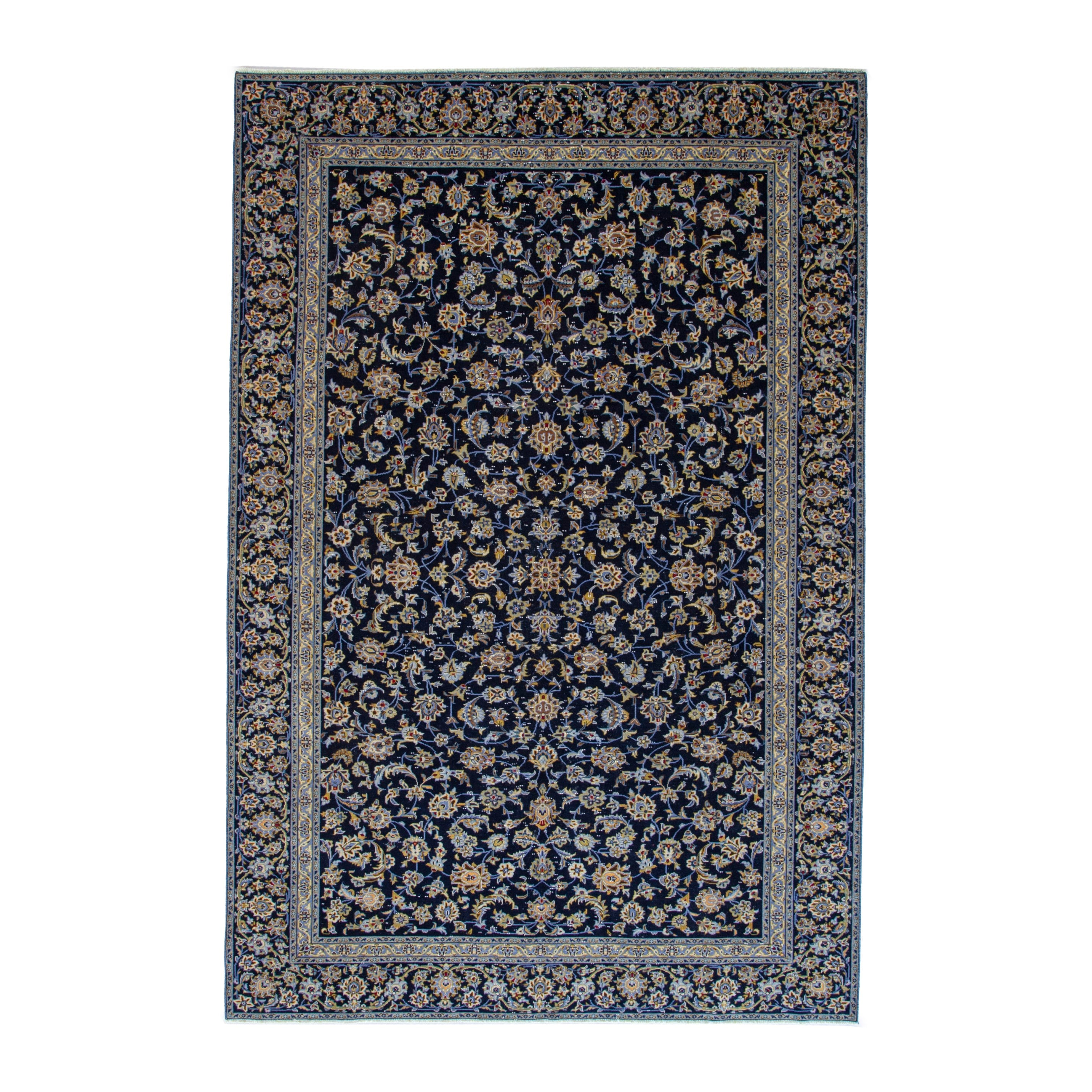 Persian Kashan oversized rug in navy and antique gold, 8' x 11'2"