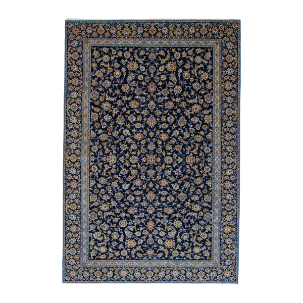 Persian Kashan oversized rug in navy and antique gold, 8' x 11'2"
