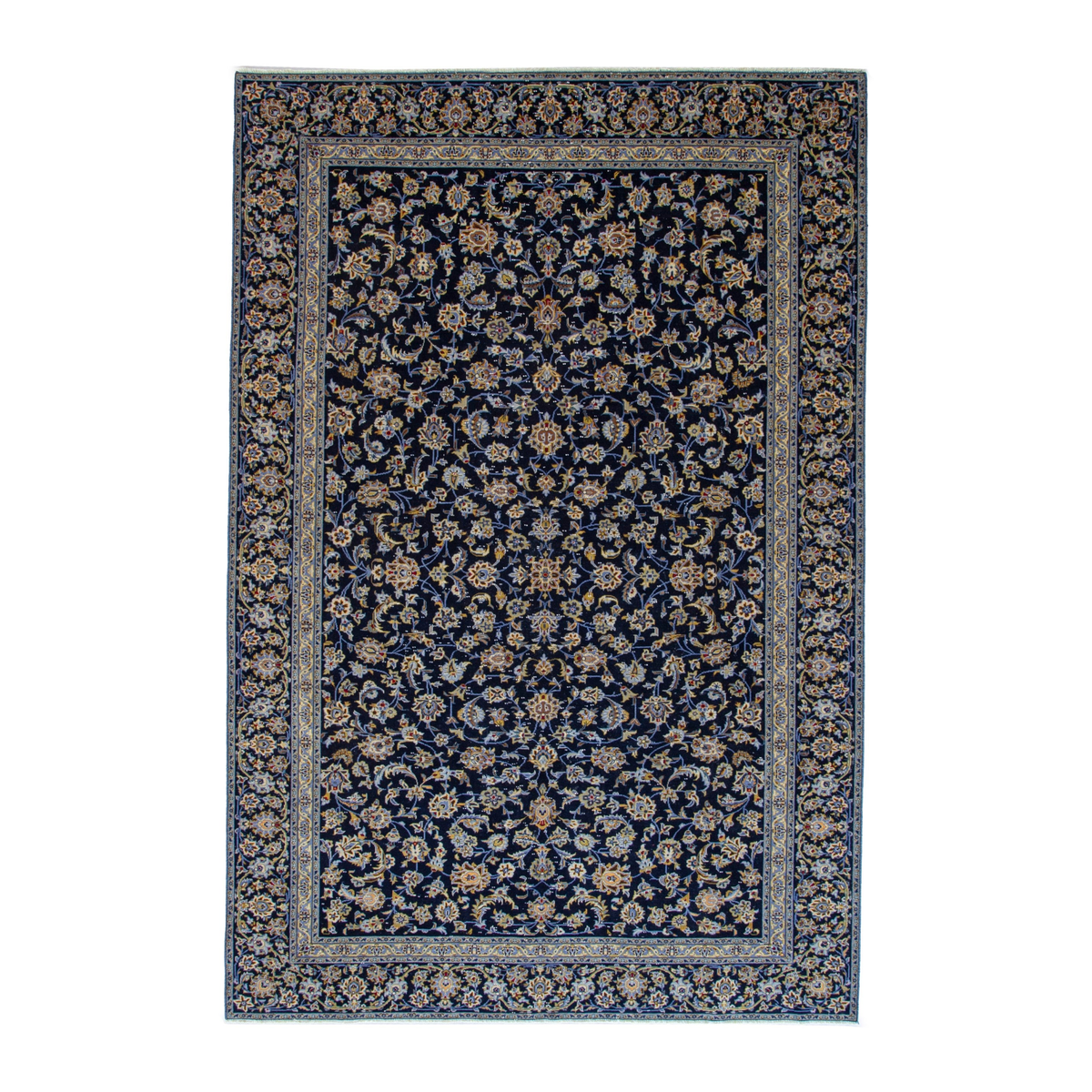 Persian Kashan oversized rug in navy and antique gold, 8' x 11'2"