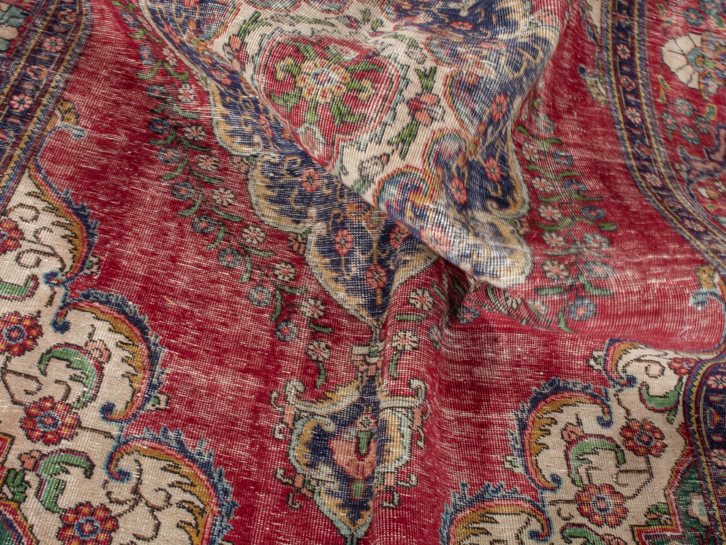Persian Tabriz oversized rug in faded red and cream, view 19 of 20
