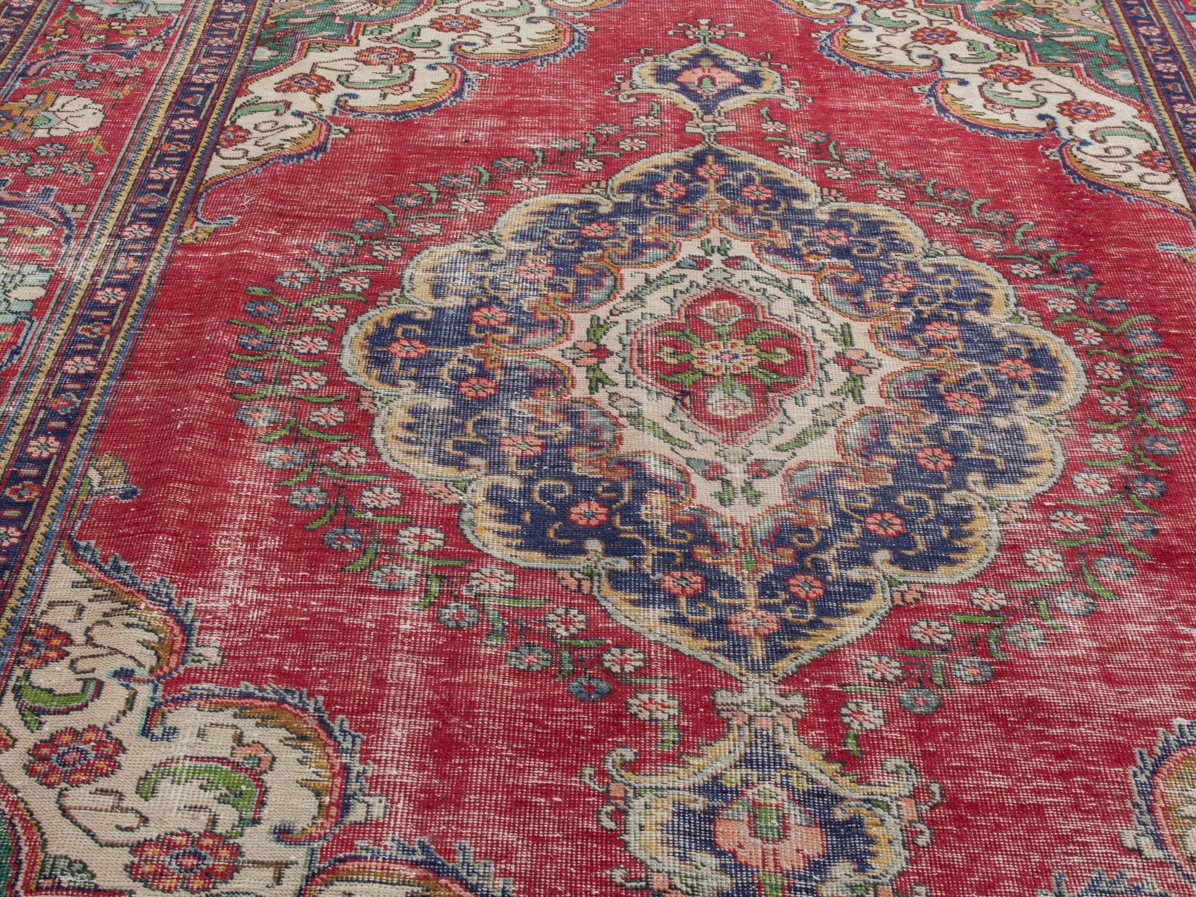 Persian Tabriz oversized rug in faded red and cream, view 7 of 20