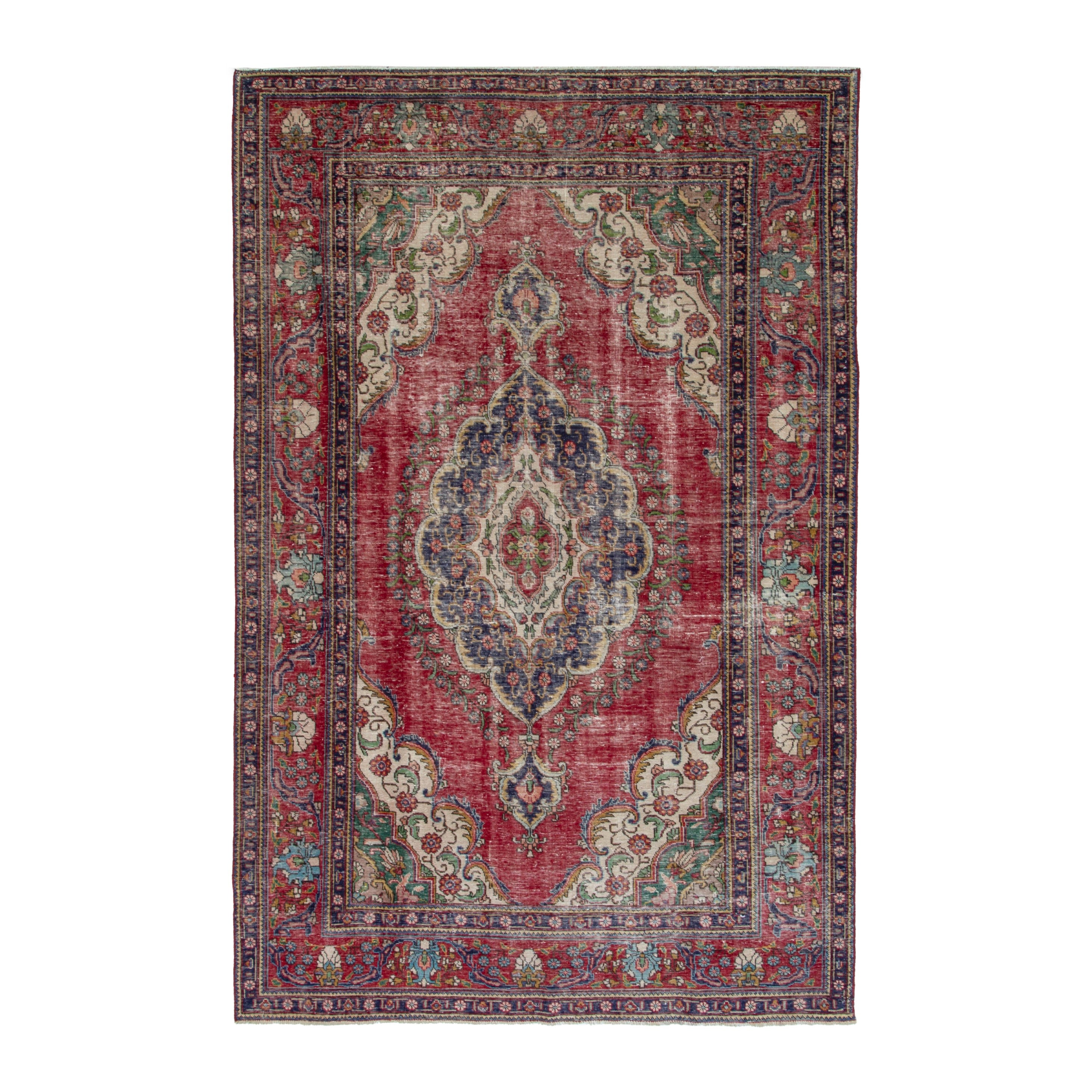 Persian Tabriz oversized rug in faded red and cream, 7'10" x 11'2"