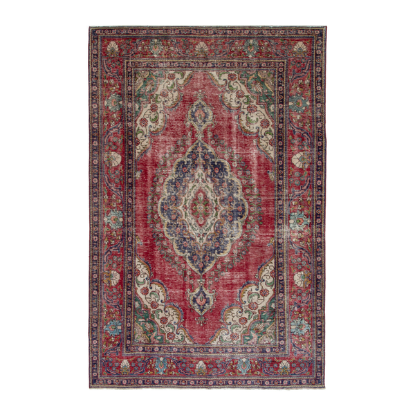 Persian Tabriz oversized rug in faded red and cream, 7'10" x 11'2"