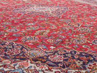 Persian Kashan oversized rug in deep red and navy, view 11 of 20