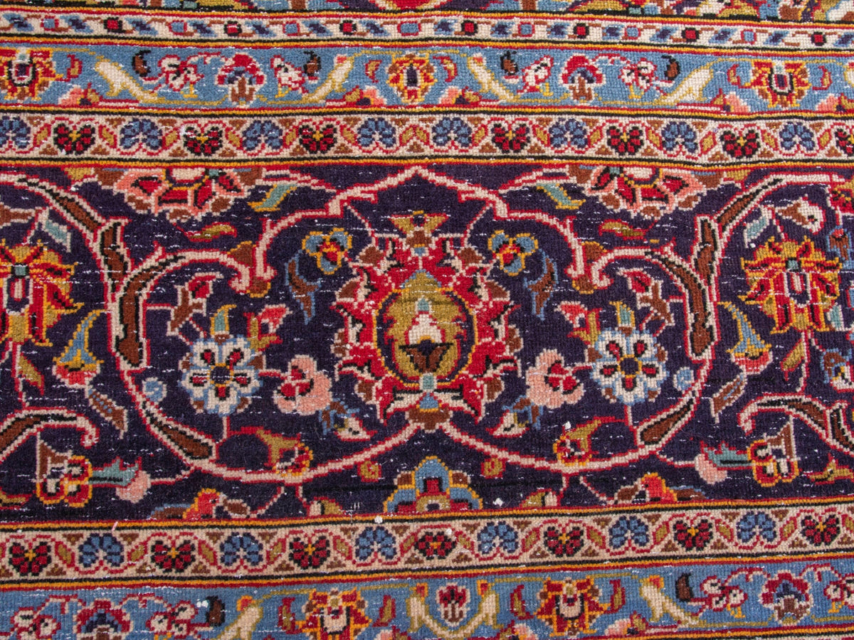 Persian Kashan oversized rug in deep red and navy, view 12 of 20