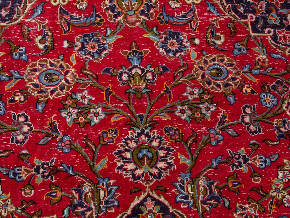 Persian Kashan oversized rug in deep red and navy, view 13 of 20