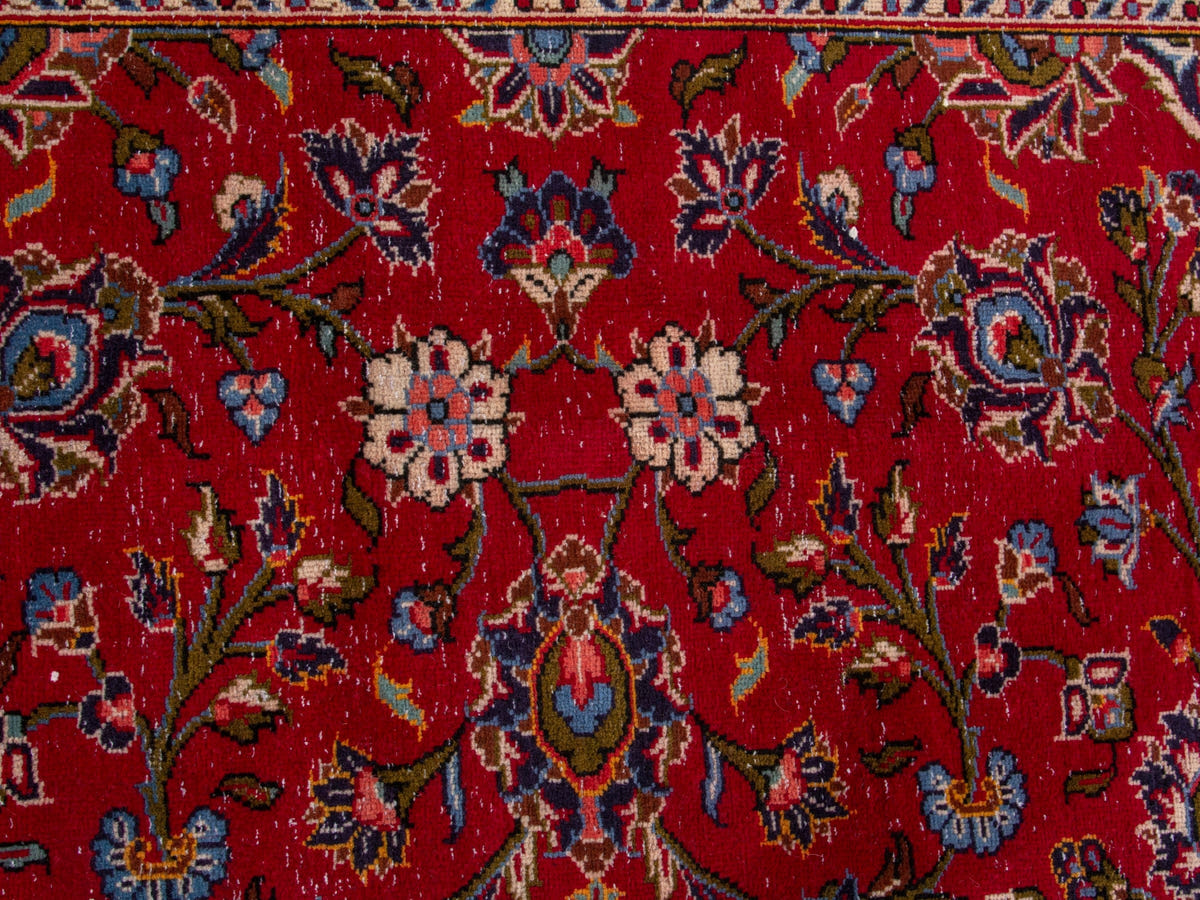 Persian Kashan oversized rug in deep red and navy, view 15 of 20