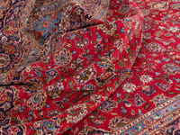 Persian Kashan oversized rug in deep red and navy, view 17 of 20