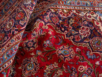 Persian Kashan oversized rug in deep red and navy, view 18 of 20