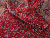 Persian Kashan oversized rug in deep red and navy, view 19 of 20